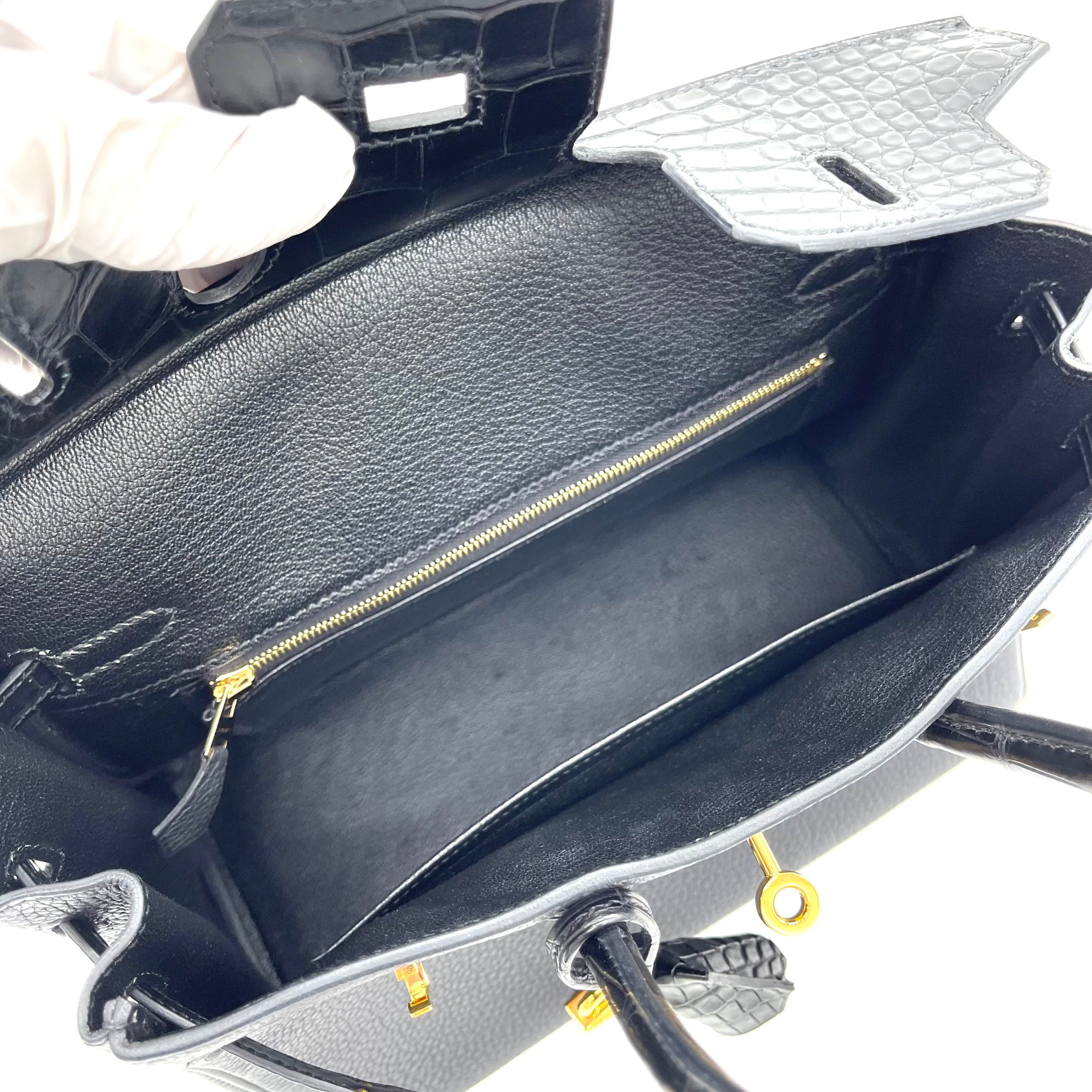 HERMES Togo Matte Alligator Birkin Touch 25 Black