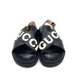 Gucci Black Leather Logo Sandals
