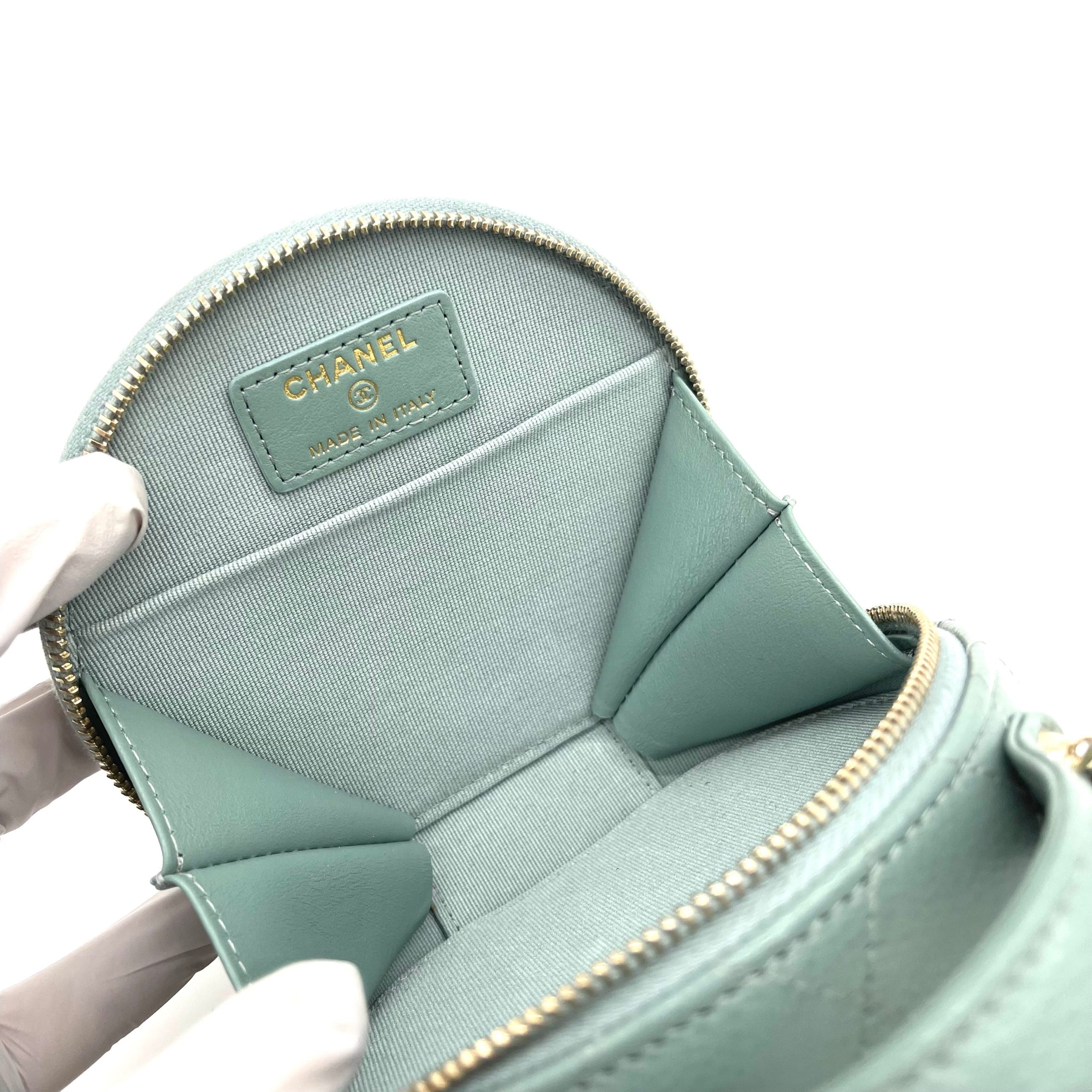 CHANEL Caviar Quilted Round Handle With Care Vanity With Chain Green