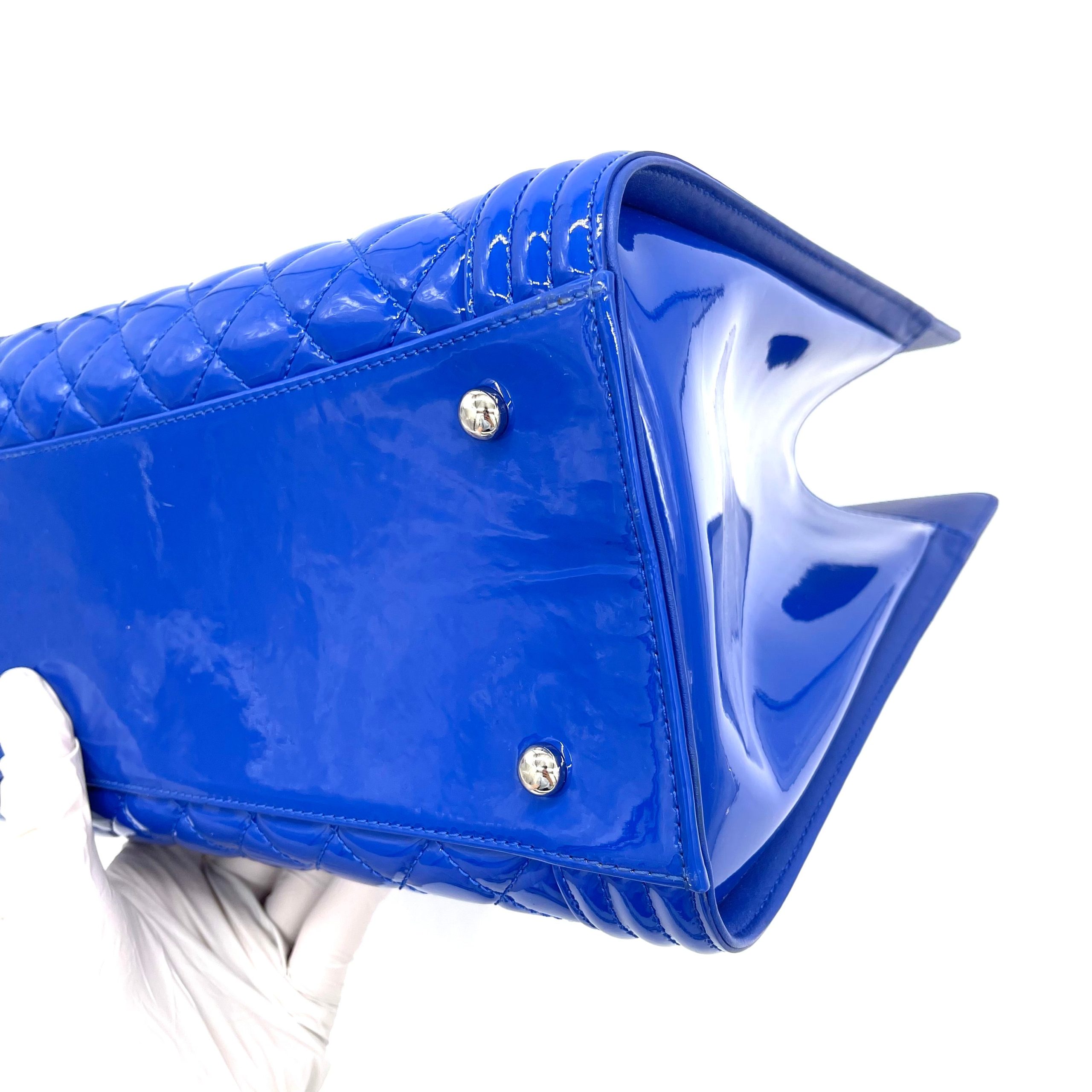 CHANEL Boy Shopping Tote Blue Patent Leather 2015