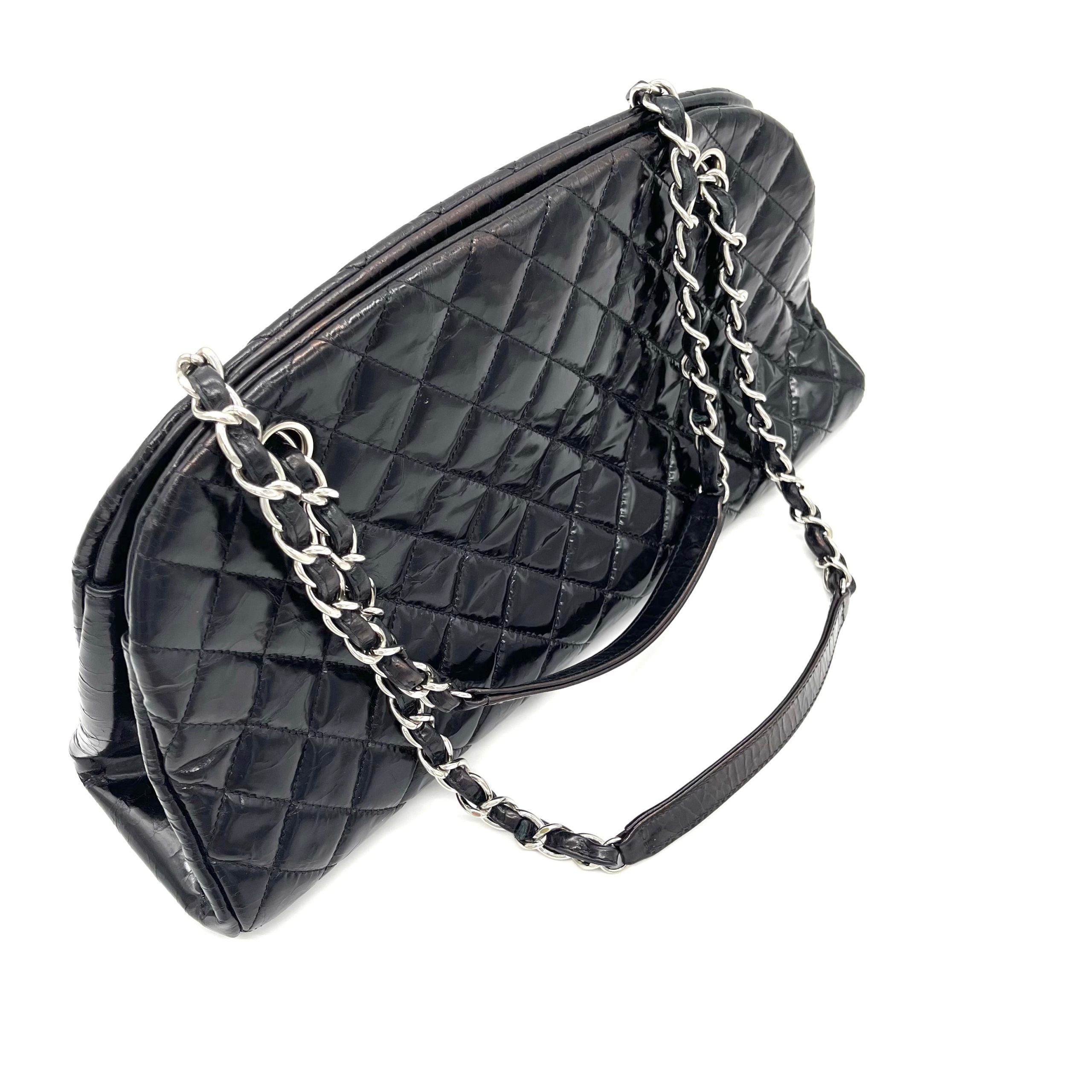 CHANEL Patent Quilted Medium Just Mademoiselle Bowling Bag – Black