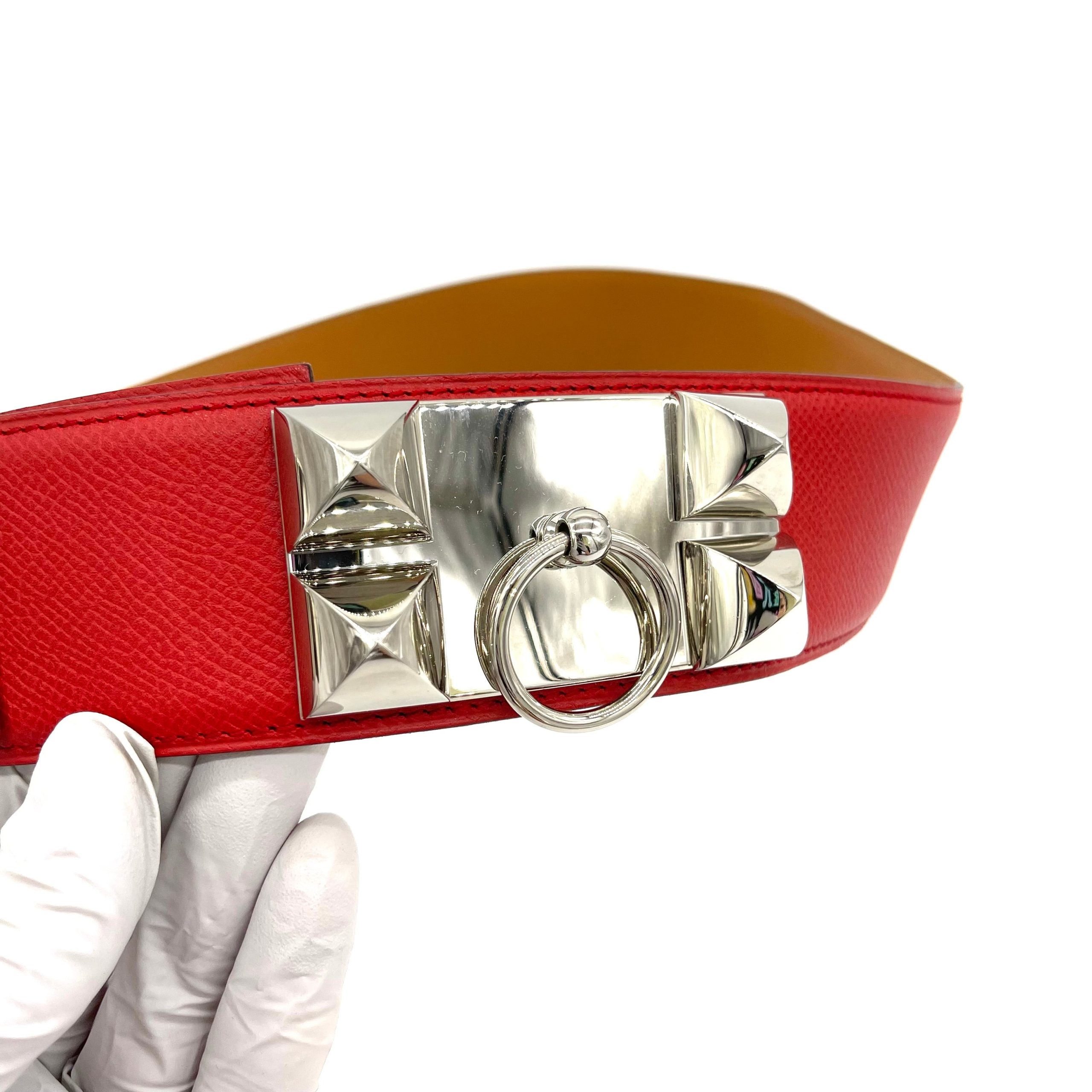HERMES Courchevel Collier De Chien CDC Belt 85 32 Silver Red
