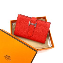 HERMES Chevre Mysore Mini Bearn Wallet Rouge De Coeur