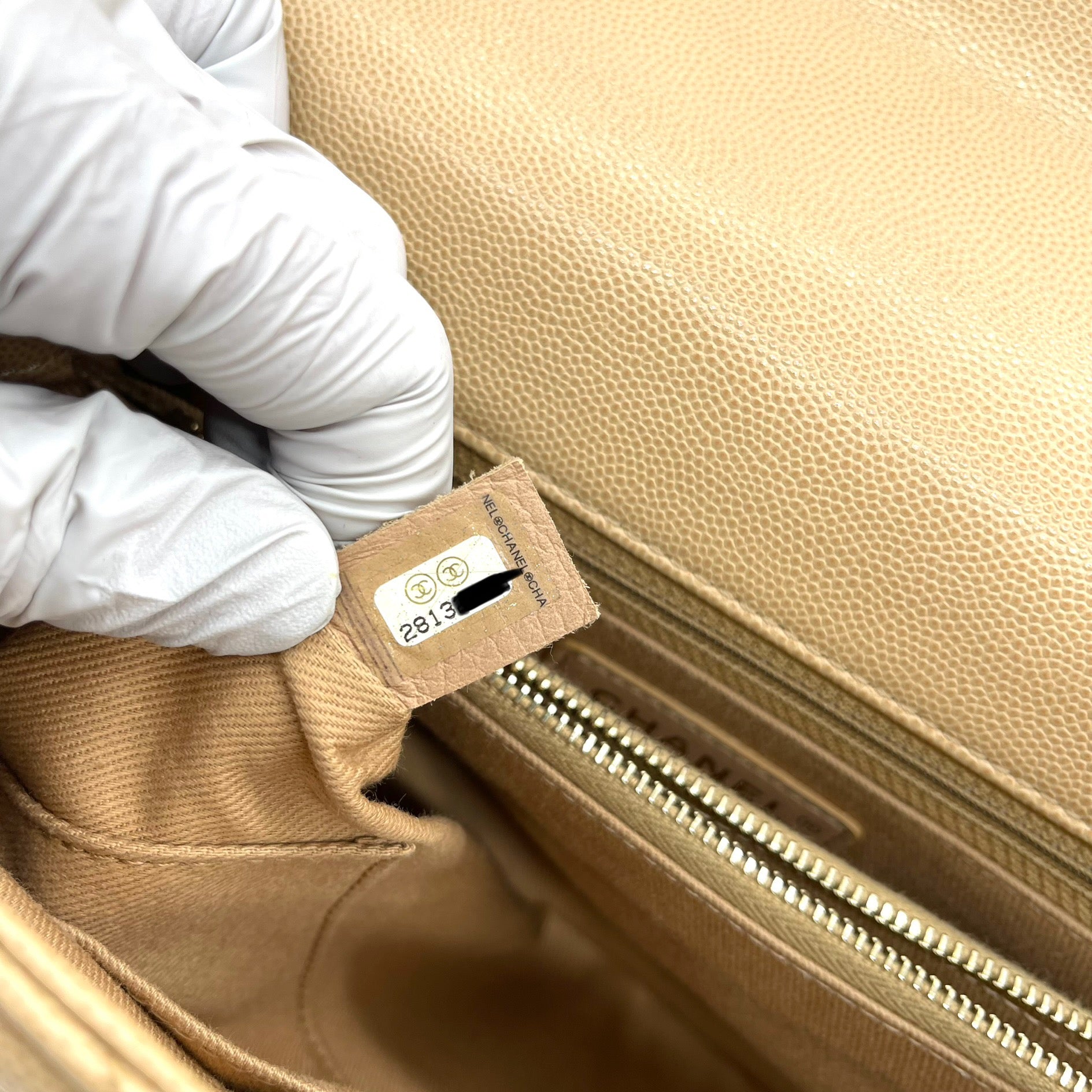 Chanel Coco Handle Small Flap Bag in Beige Caviar Leather with Gold Hardware