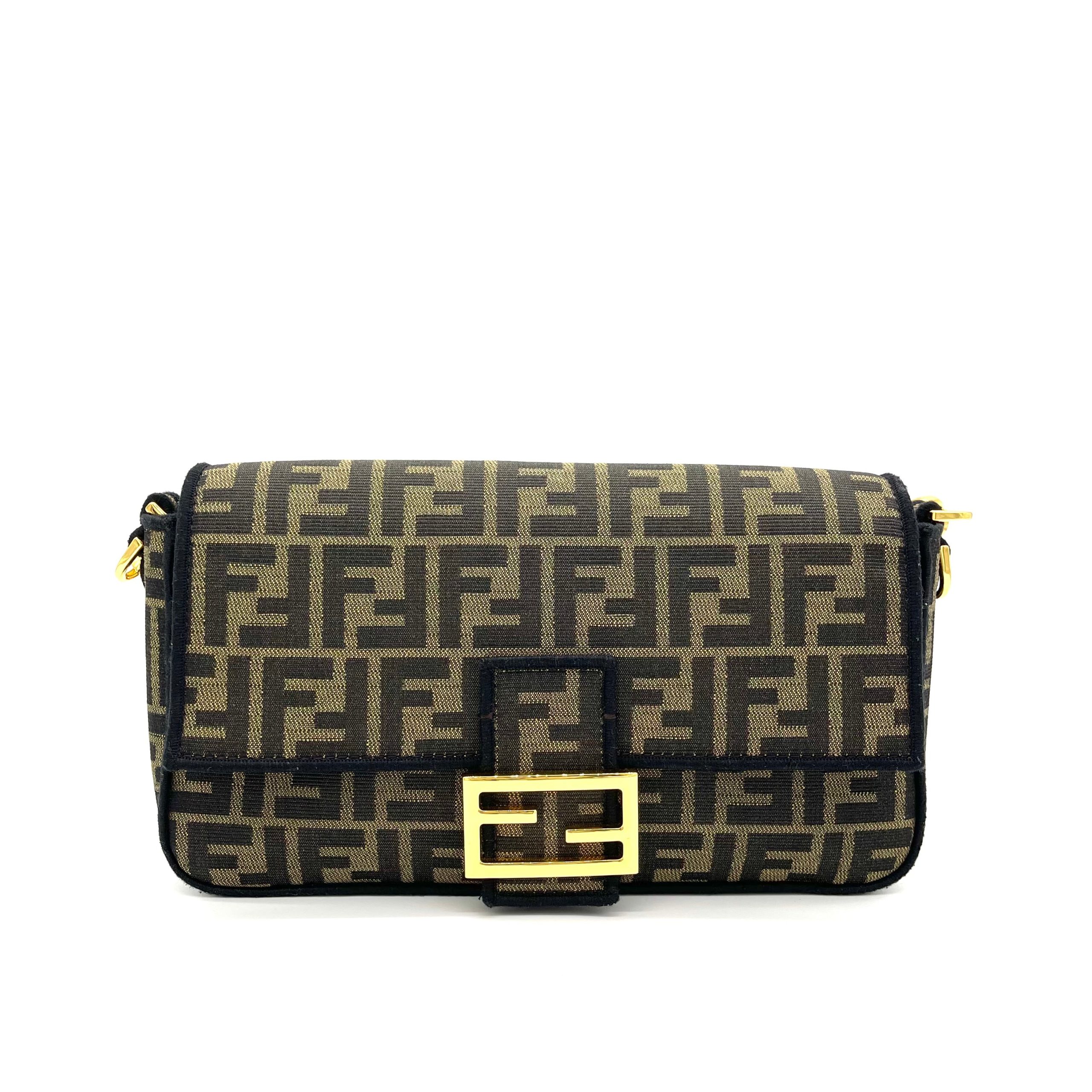 FENDI Baguette Brown FF jacquard fabric bag