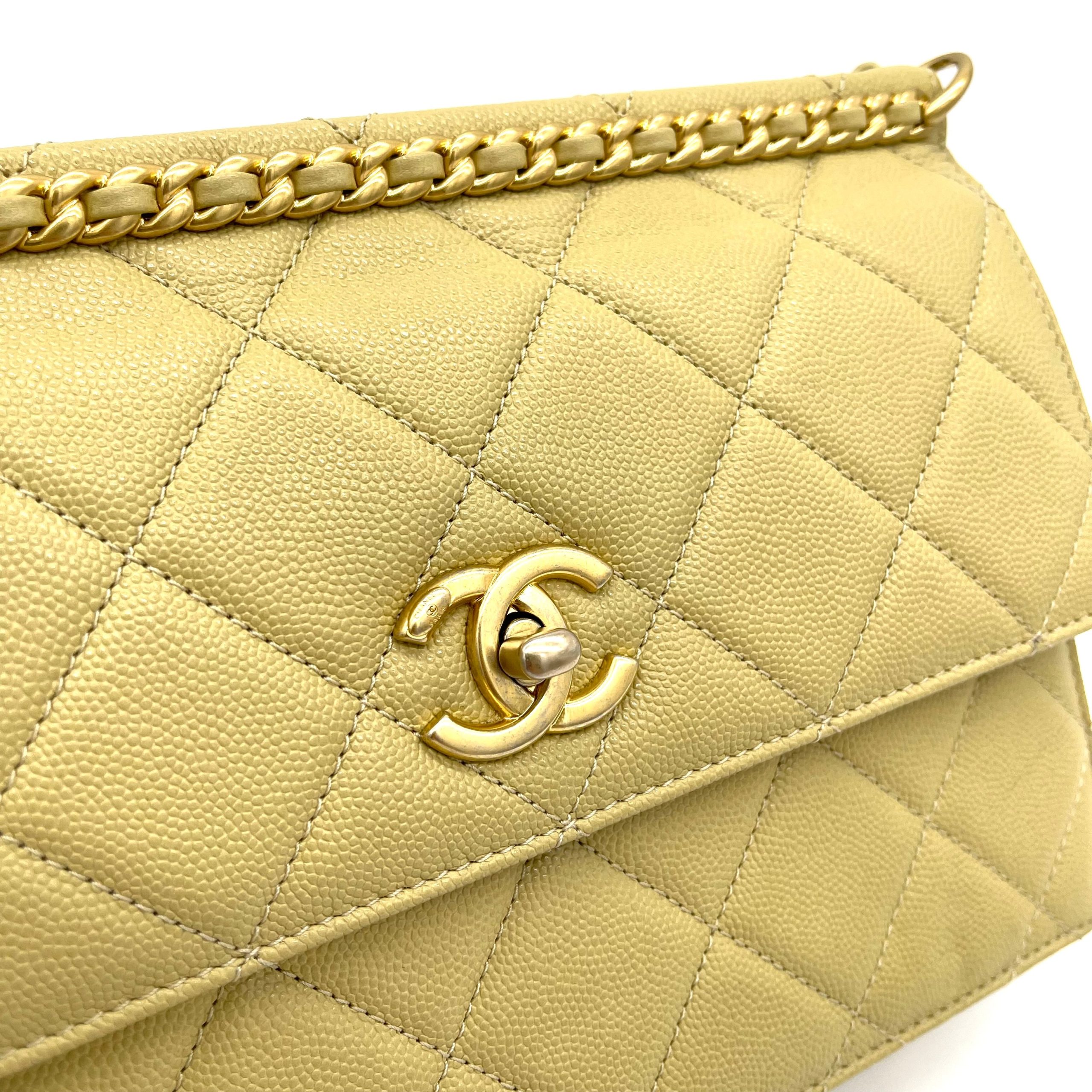 CHANEL Caviar Quilted Chain Flap Light Yellow 2023
