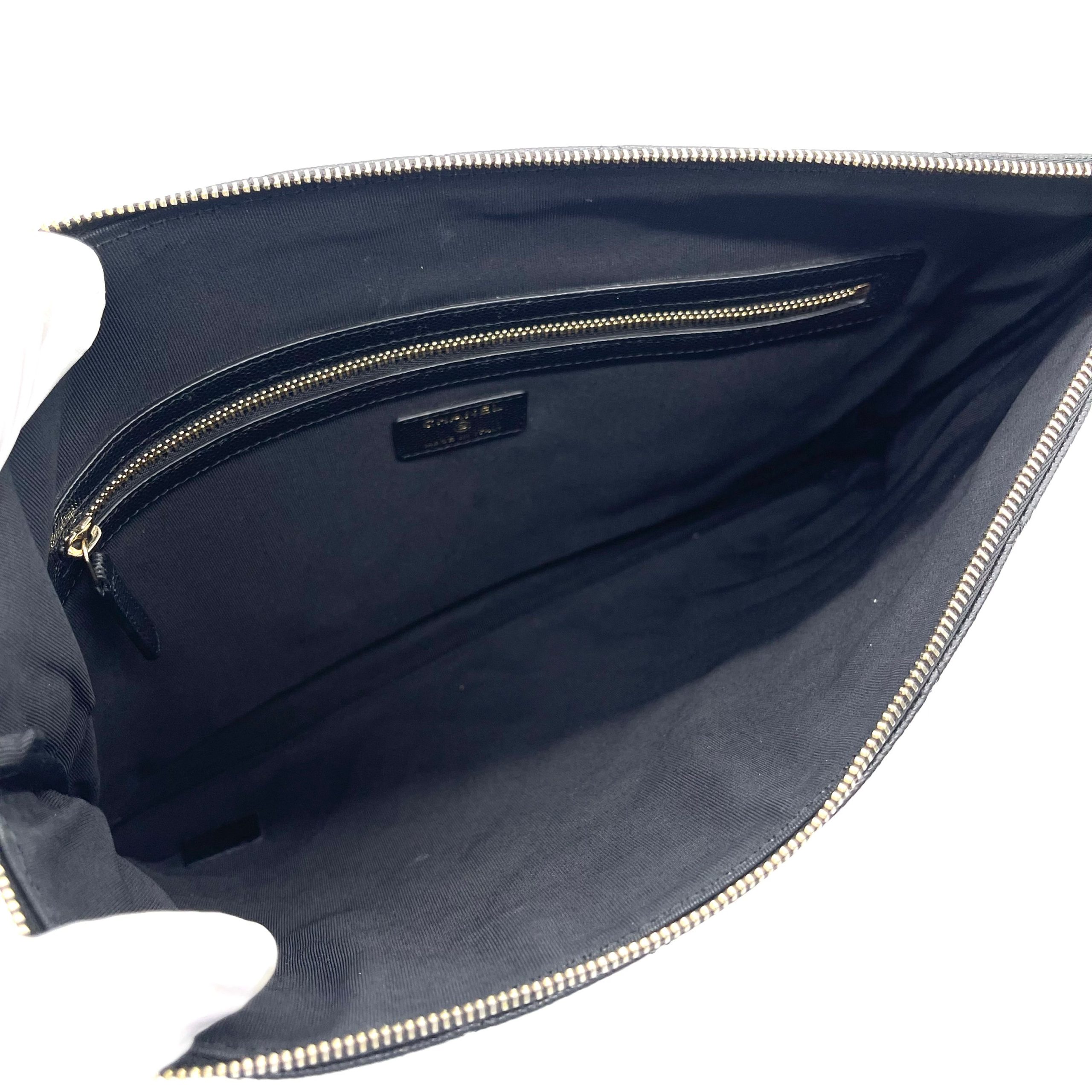 Chanel Classic Quilted Clutch – Black Caviar with Gold-Tone CC Large