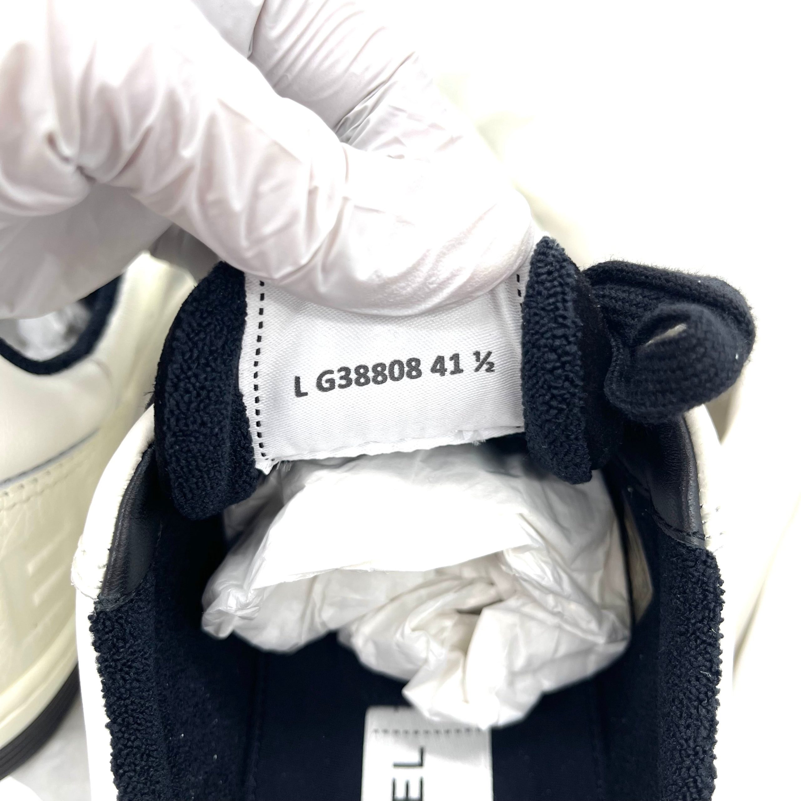 CHANEL Grained Calfskin Fabric Mens Logo Sneakers 41.5(US10.5) White Black