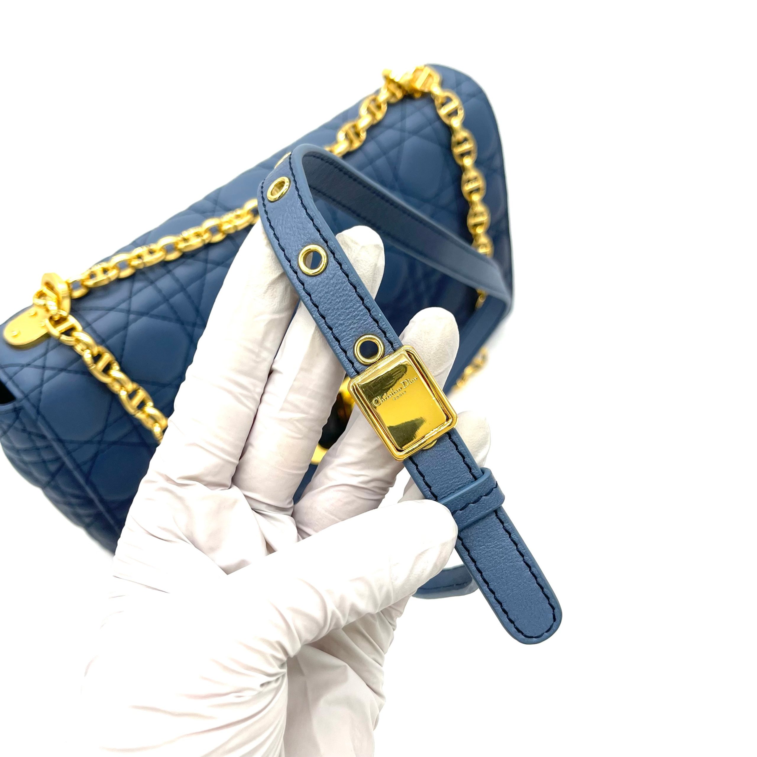 CHRISTIAN DIOR Lambskin Cannage Gradient Large Caro Bag Indigo Blue