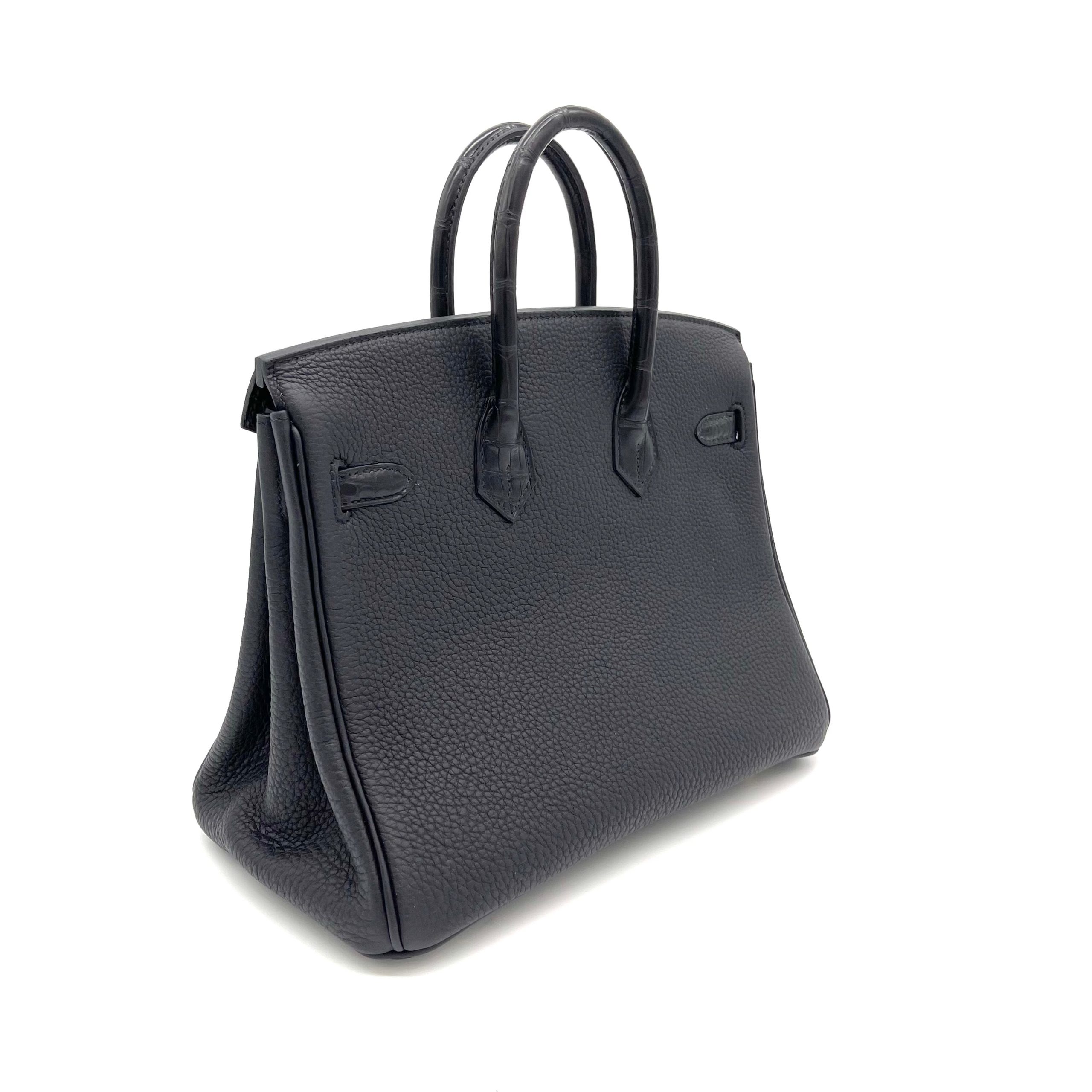 HERMES Togo Matte Alligator Birkin Touch 25 Black