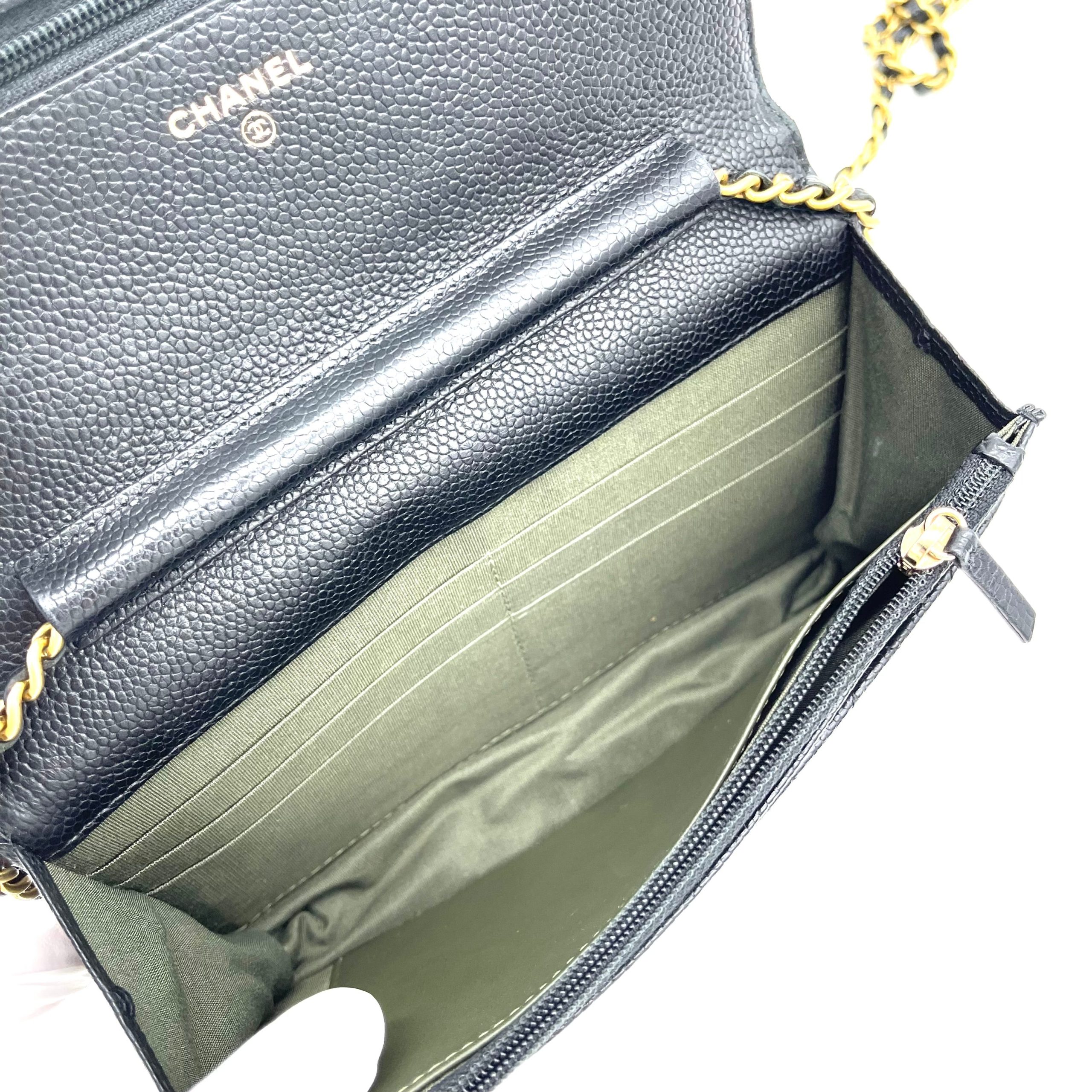 CHANEL Caviar Quilted Boy Wallet On Chain WOC Black