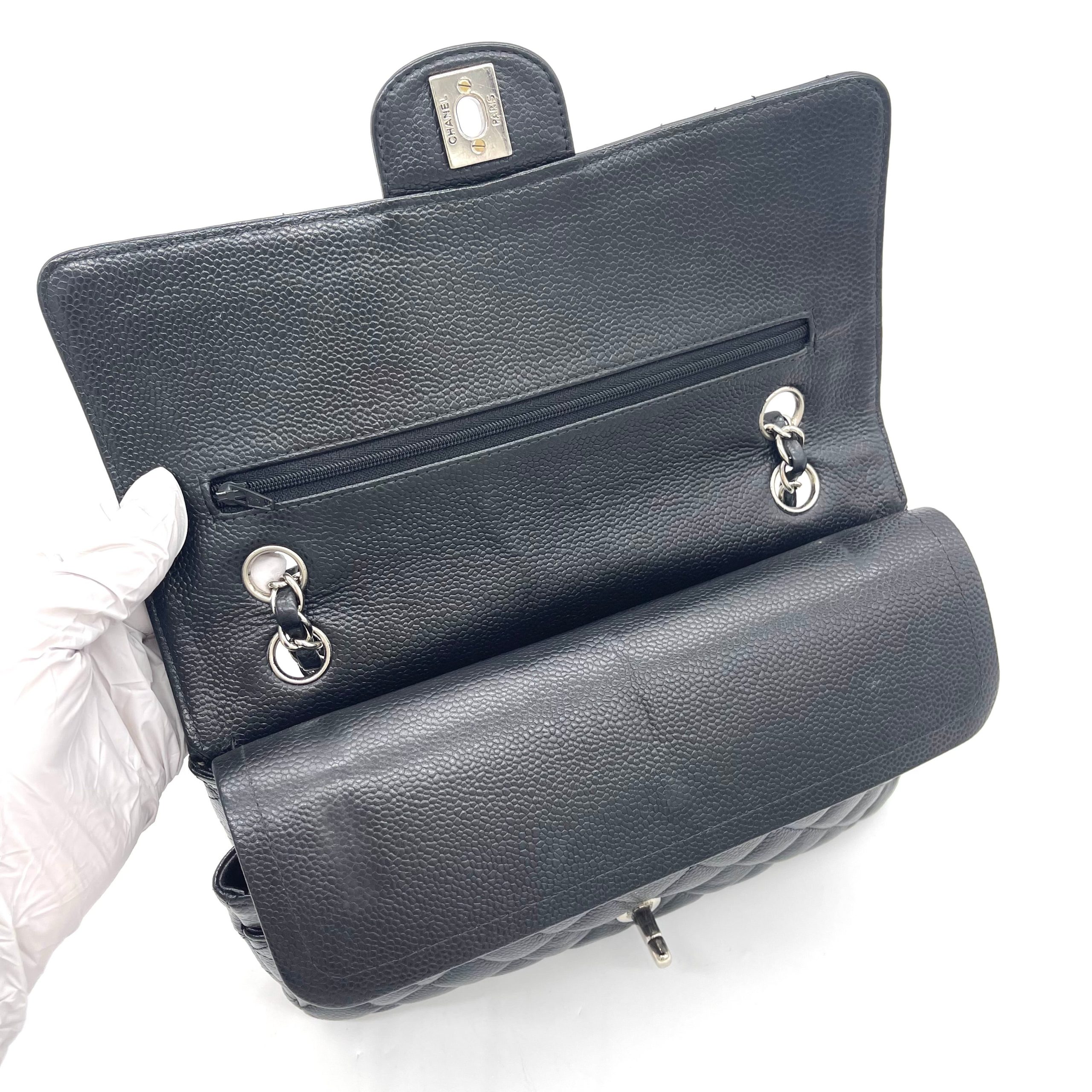 Chanel Classic Medium Double Flap Bag – Black Caviar Leather / Silver Hardware