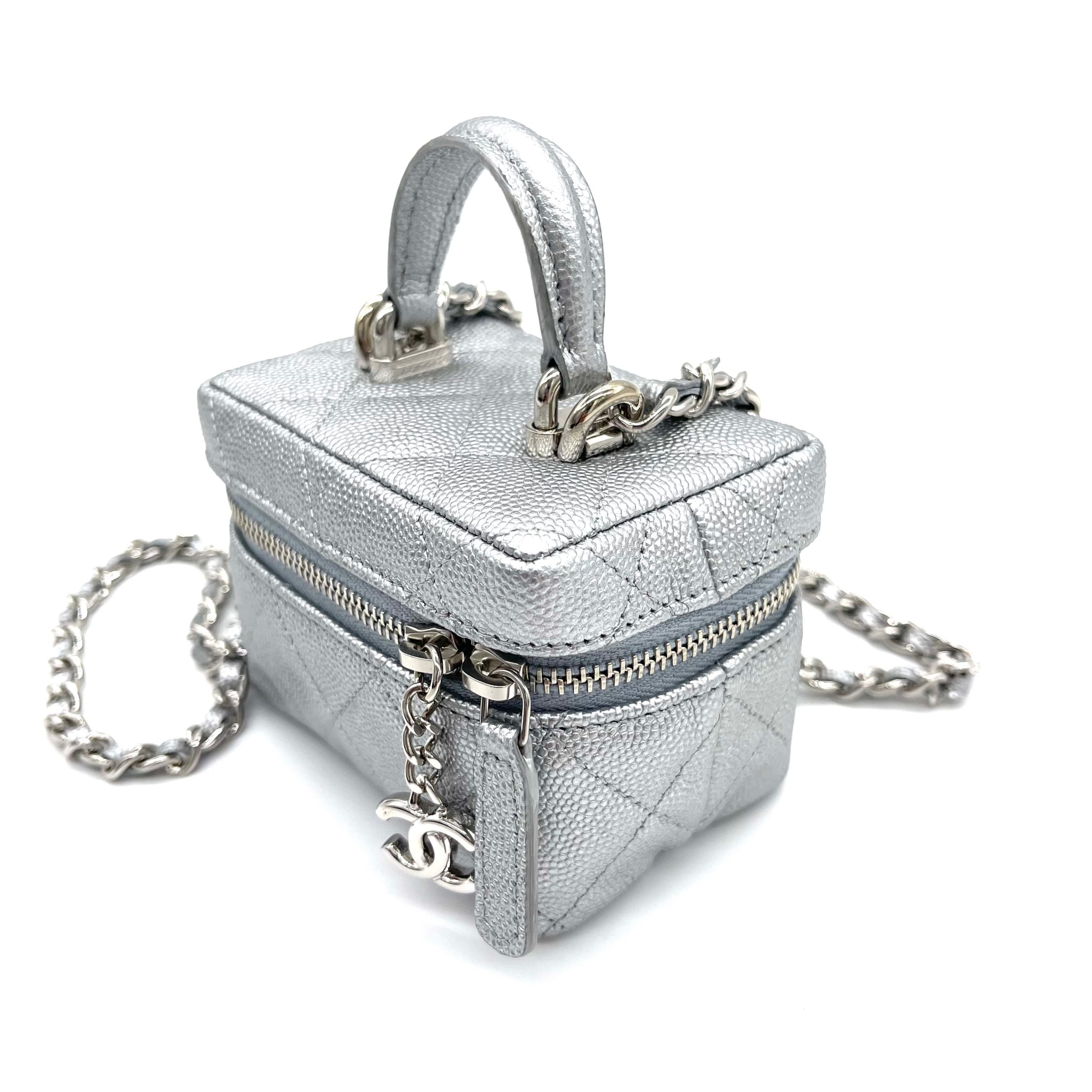 Chanel 21S Metallic Silver Micro Vanity Grained Calfskin SHW