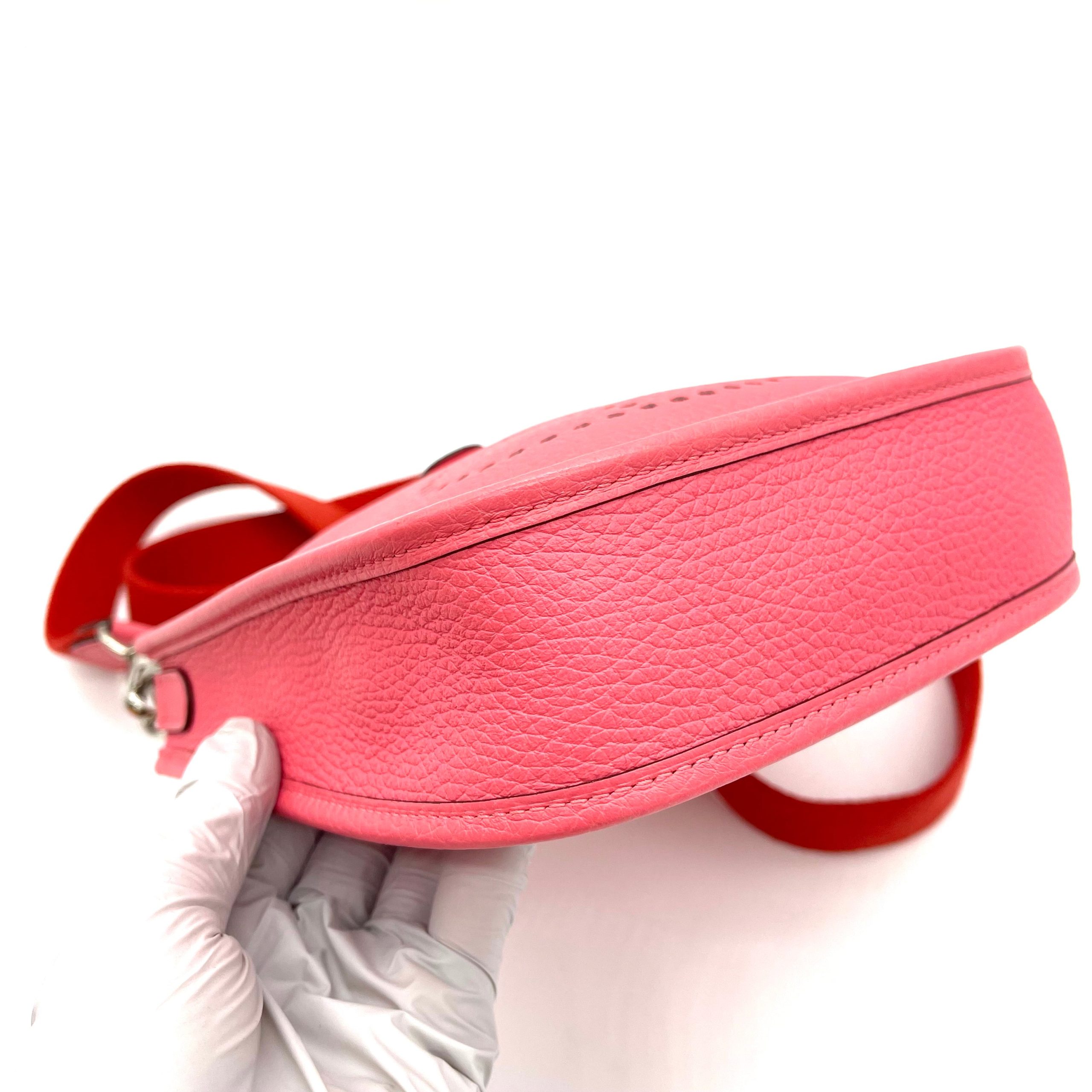 Hermès Mini Evelyne II TPM 16 Rose Azalée Clemence with Palladium Hardware