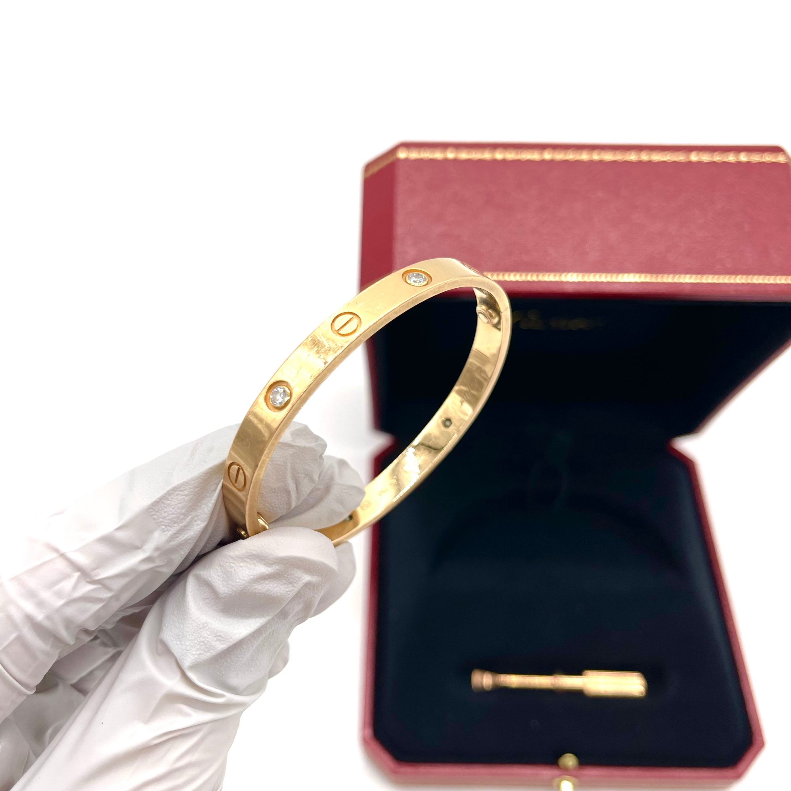 Cartier Love Bracelet, Classic Model with 4 Diamonds – Rose Gold, Size 16