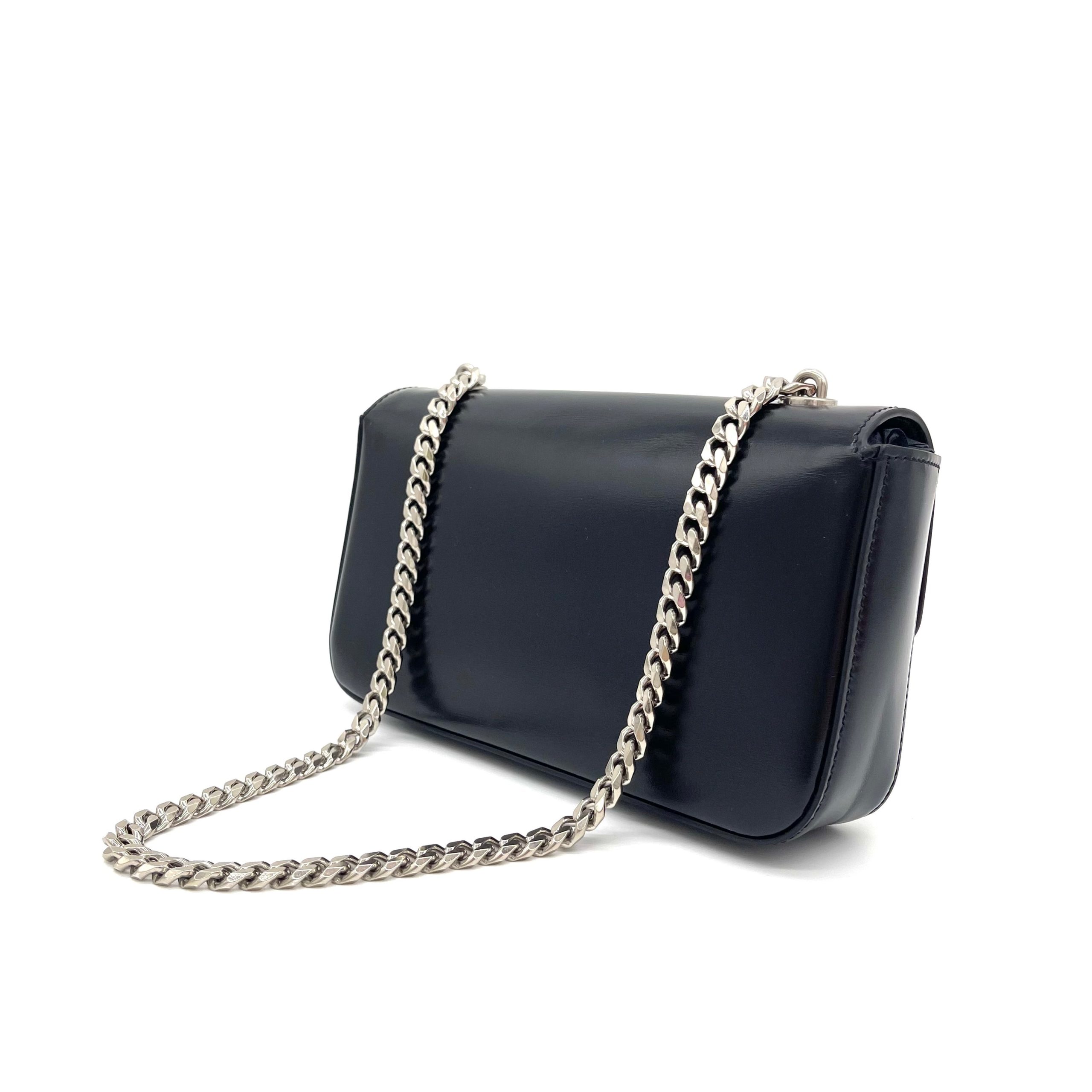 CELINE Shiny Calfskin Triomphe Chain Shoulder Bag Black