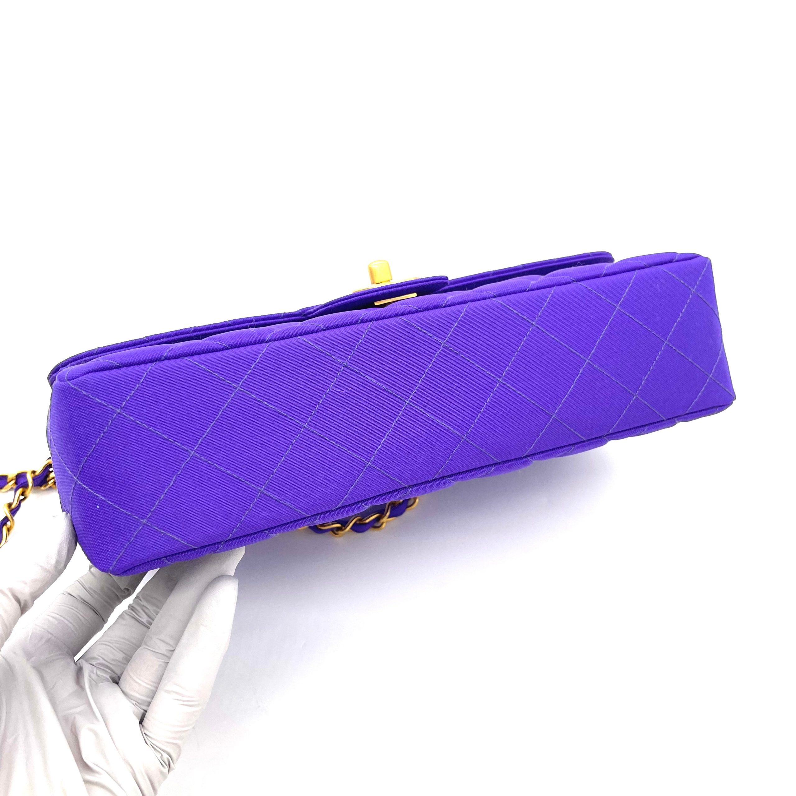 Chanel Classic Flap Bag Purple Fabric with Gold Hardware