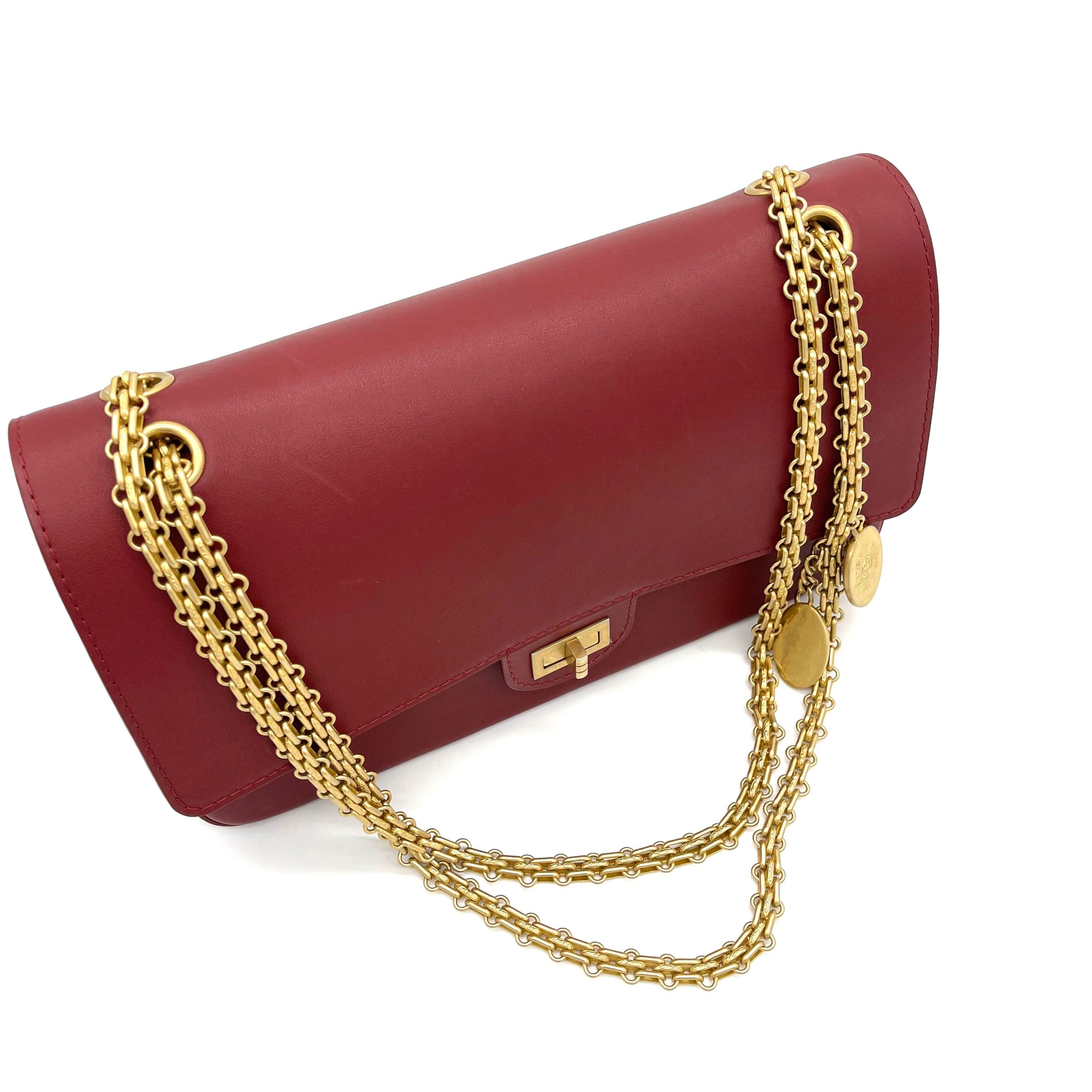 Limited Edition Chanel Maroon Leather Medallion Nude Reissue 2.55 Classic 225 Flap Bag 2019