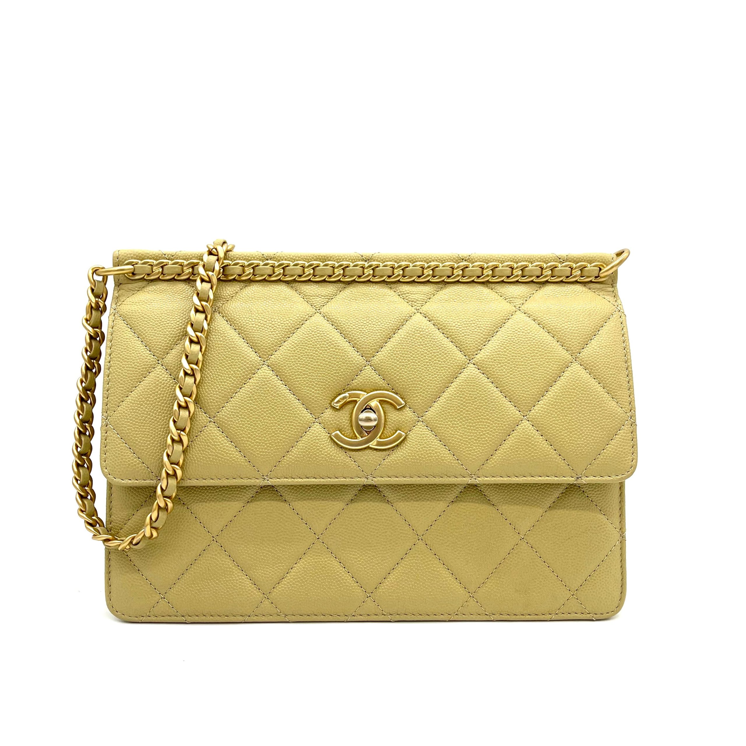CHANEL Caviar Quilted Chain Flap Light Yellow 2023