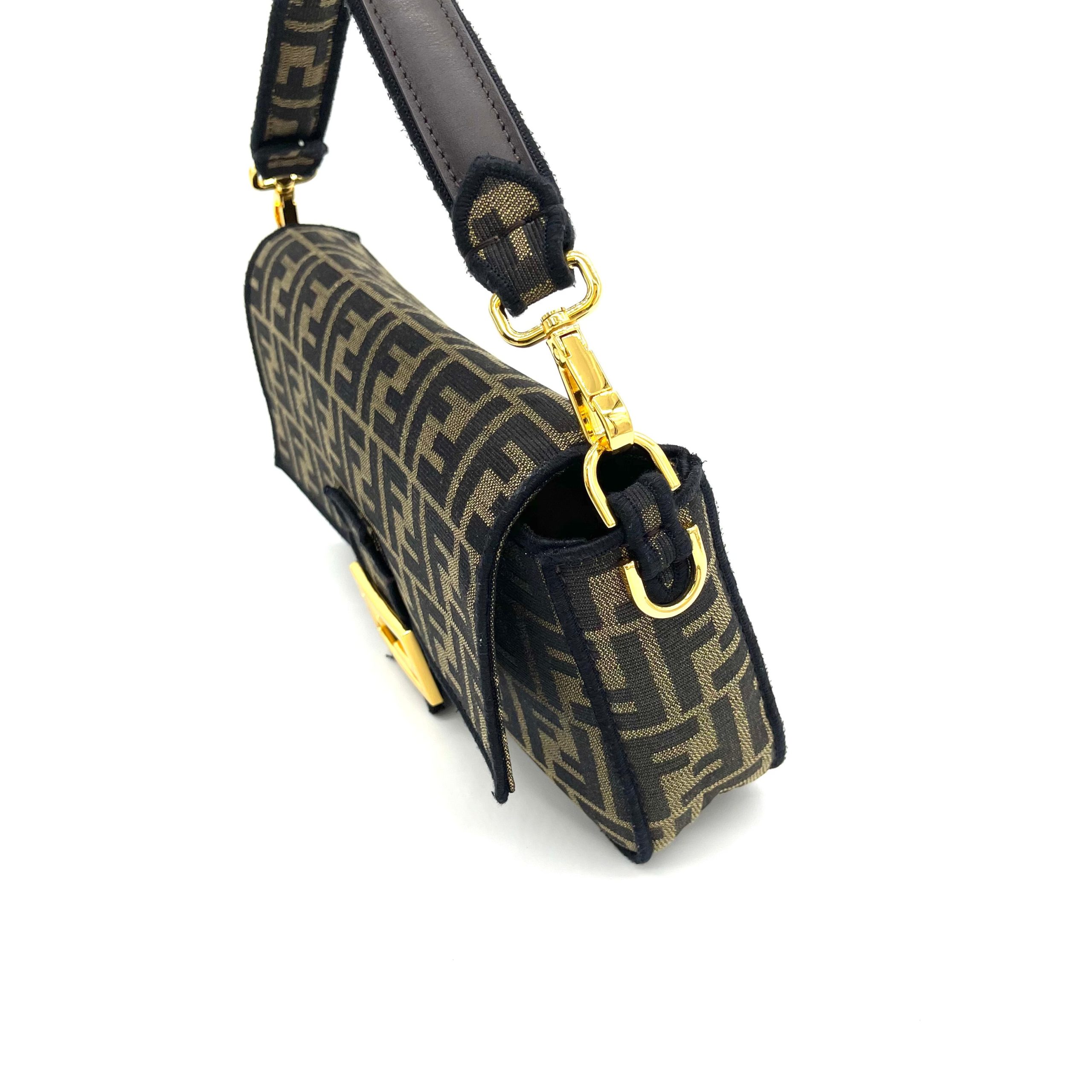 FENDI Baguette Brown FF jacquard fabric bag