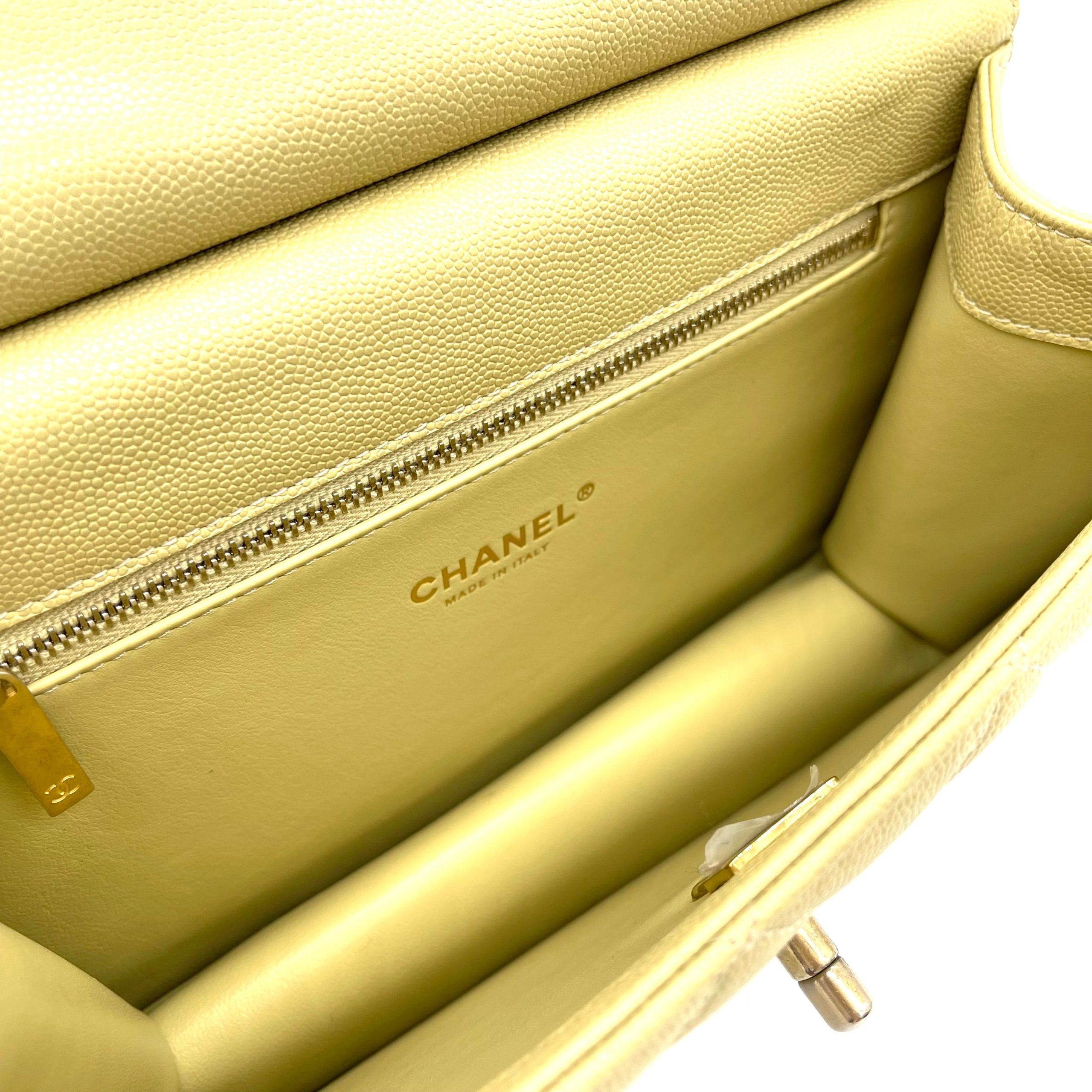 CHANEL Caviar Quilted Chain Flap Light Yellow 2023