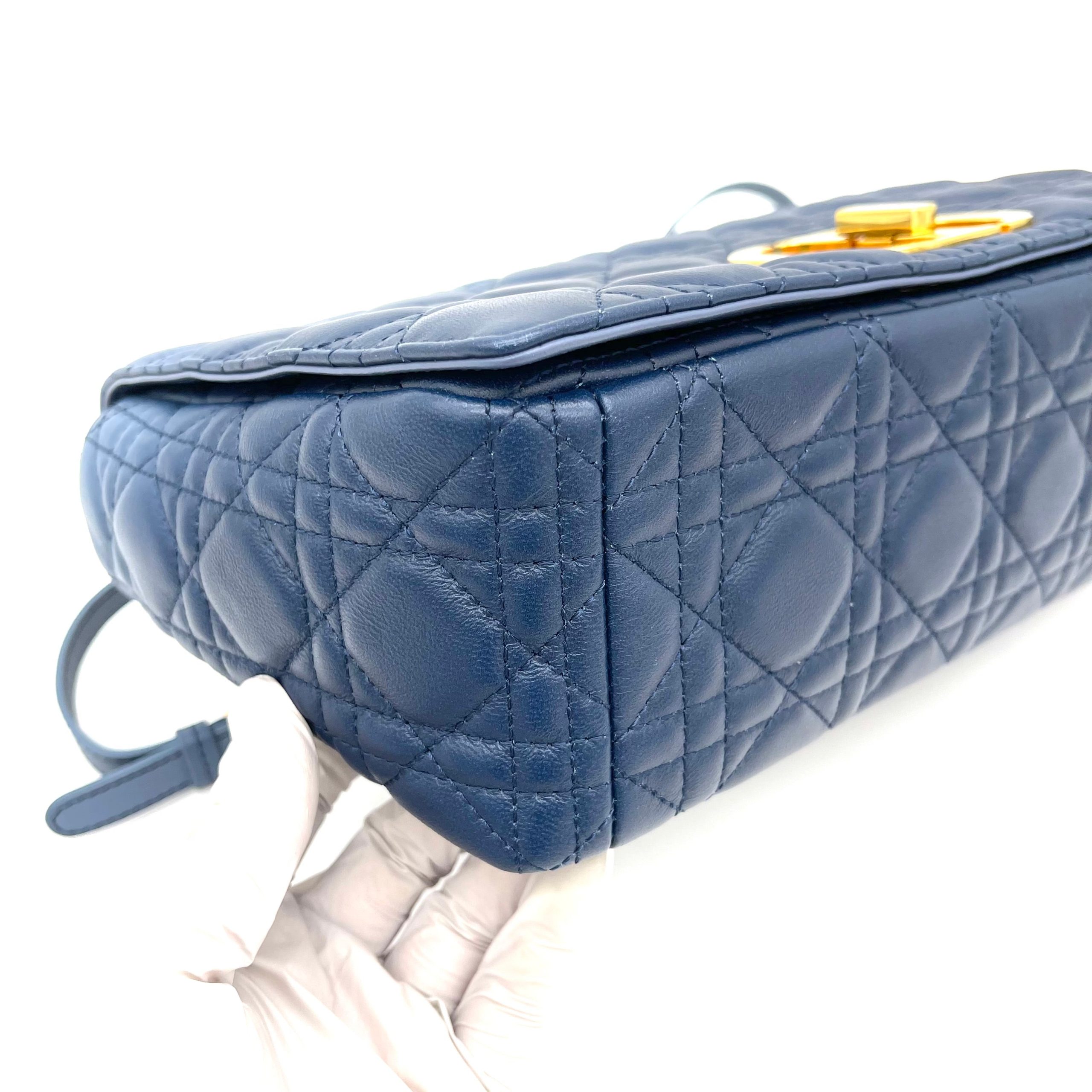 CHRISTIAN DIOR Lambskin Cannage Gradient Large Caro Bag Indigo Blue