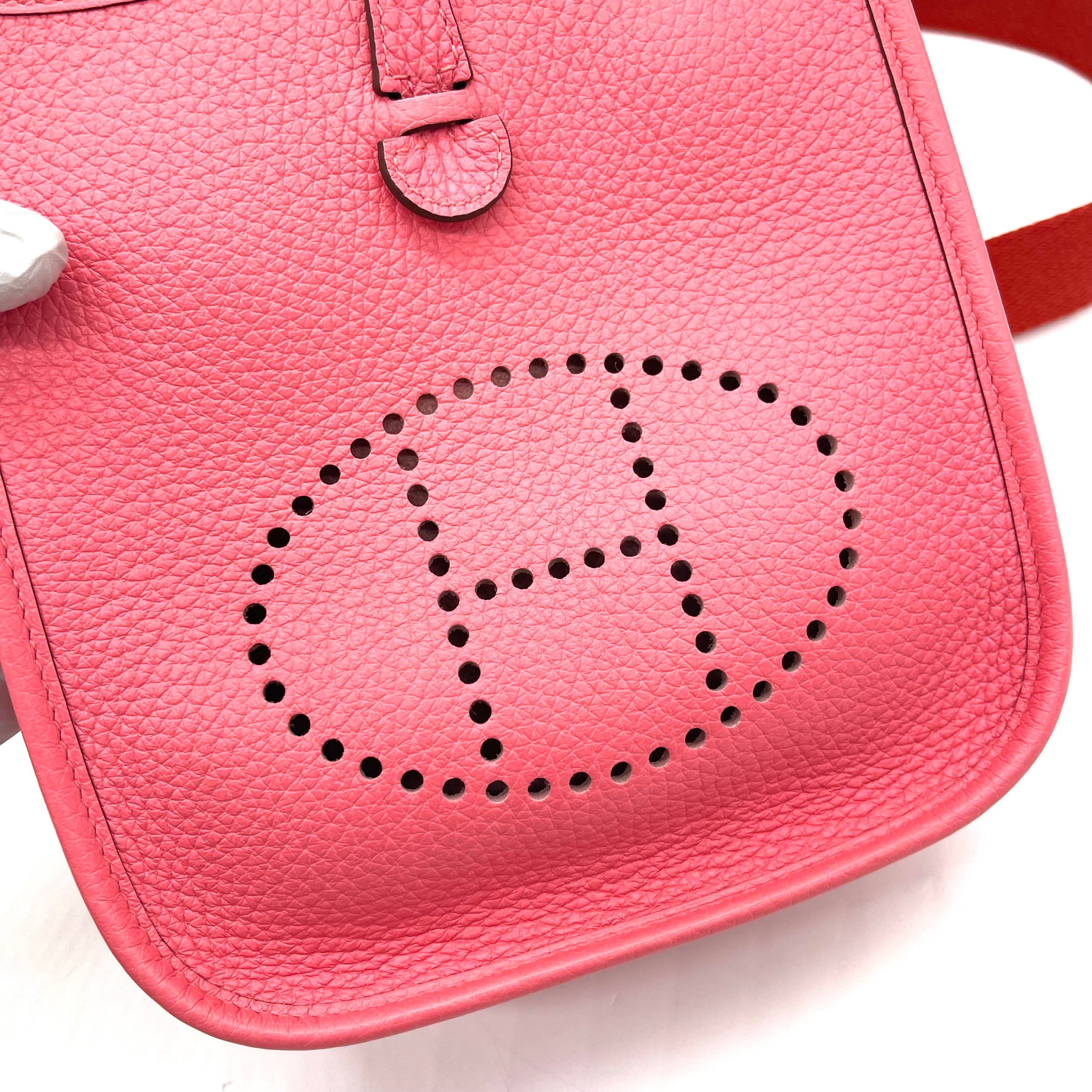 Hermès Mini Evelyne II TPM 16 Rose Azalée Clemence with Palladium Hardware