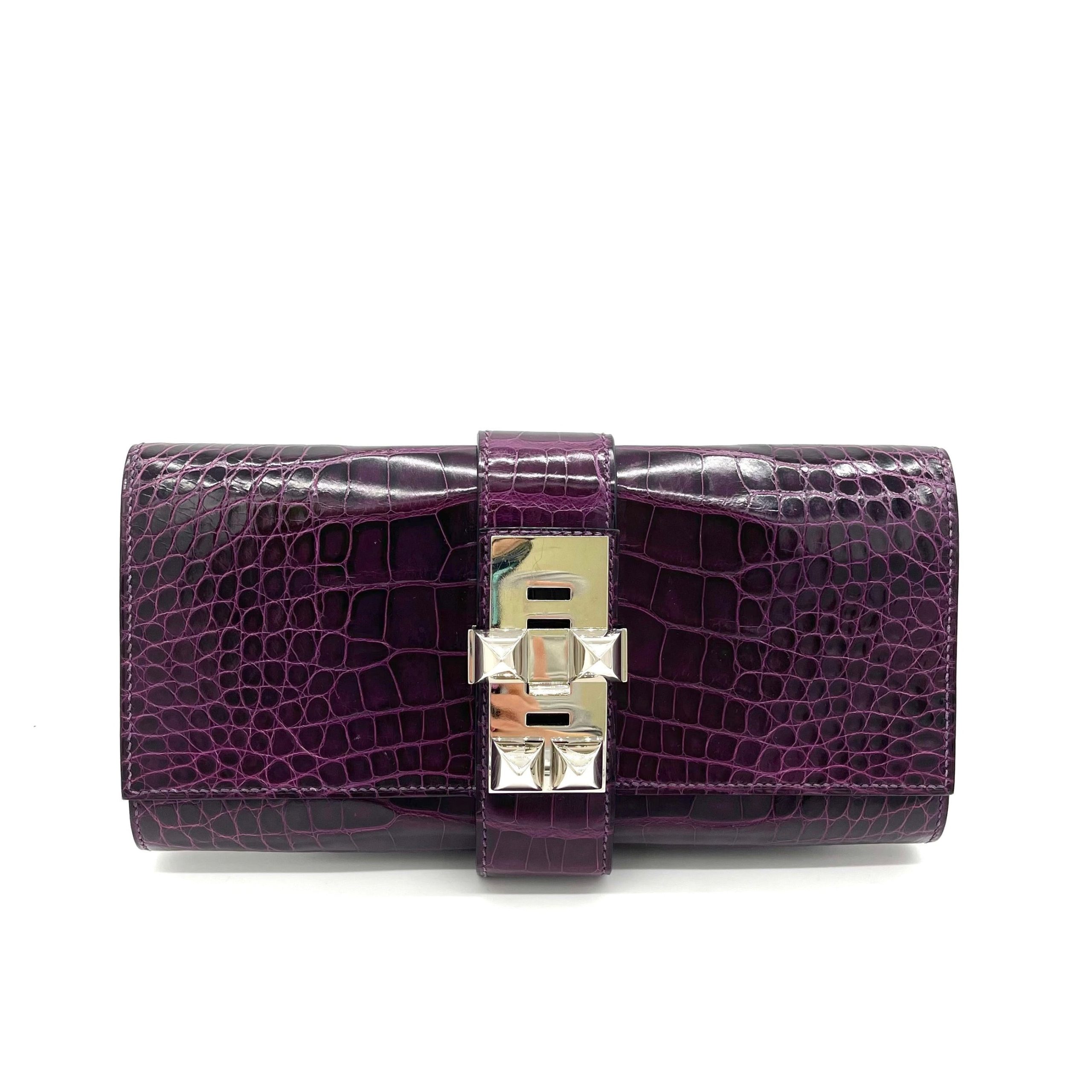 HERMES alligator medor clutch 23 purple clutches