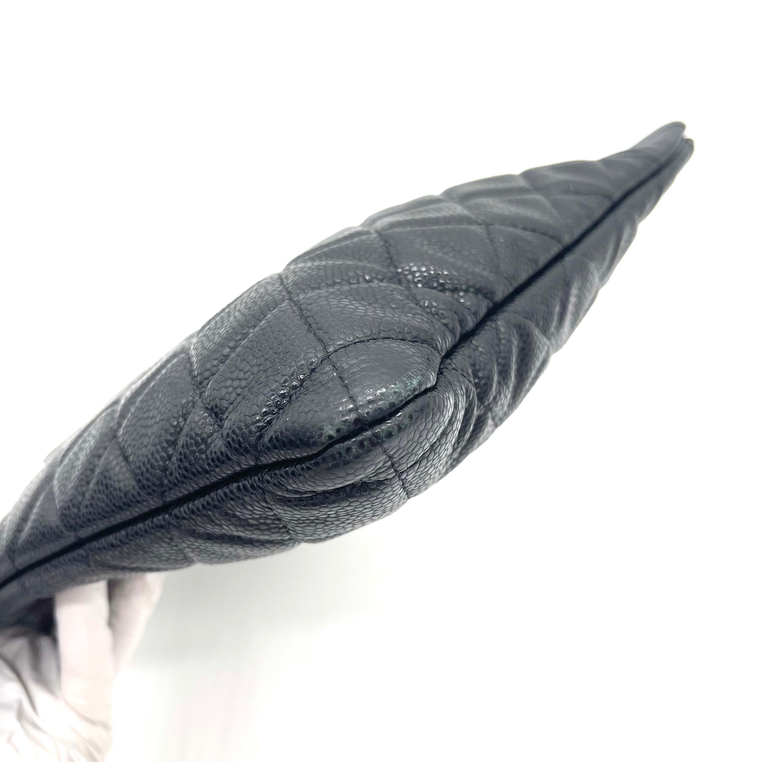 CHANEL O Case Large Clutch in Black Quilted Caviar Leather with Gold-Tone Hardware