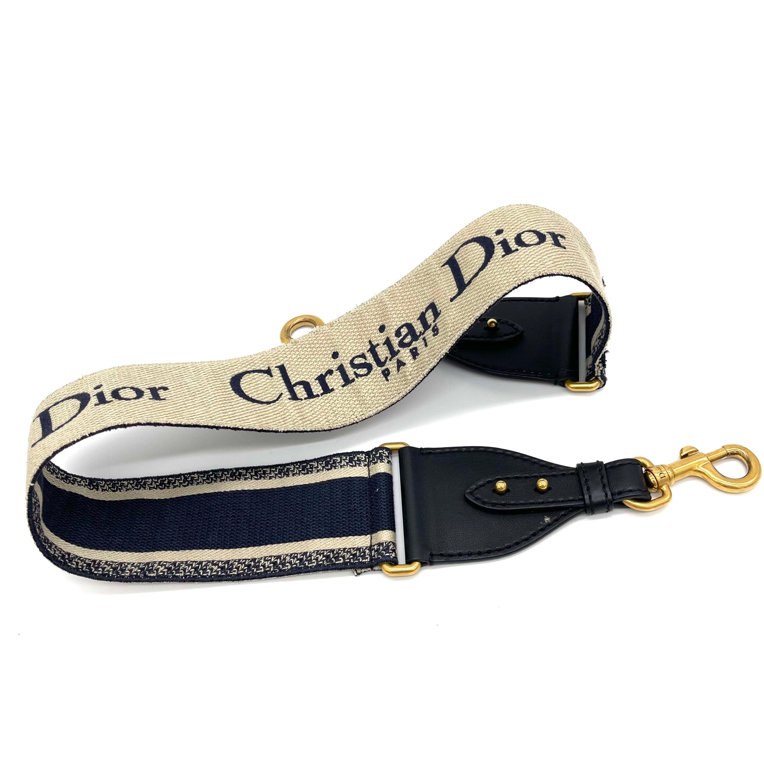 CHRISTIAN DIOR Canvas Embroidered Shoulder Strap Blue