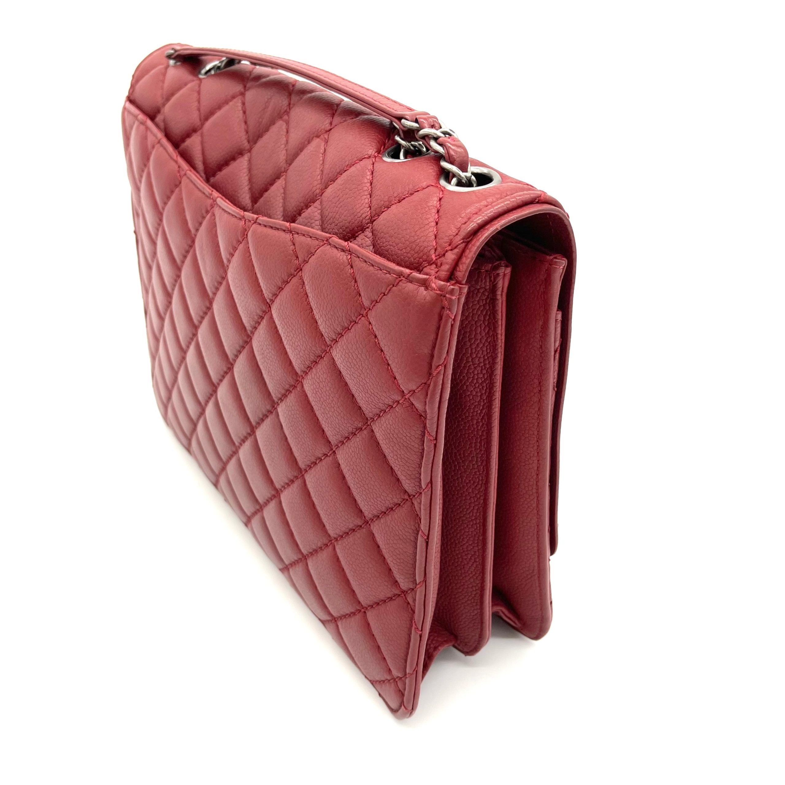 Chanel CC Compartment Chain Flap Bag Quilted Caviar Large 2014