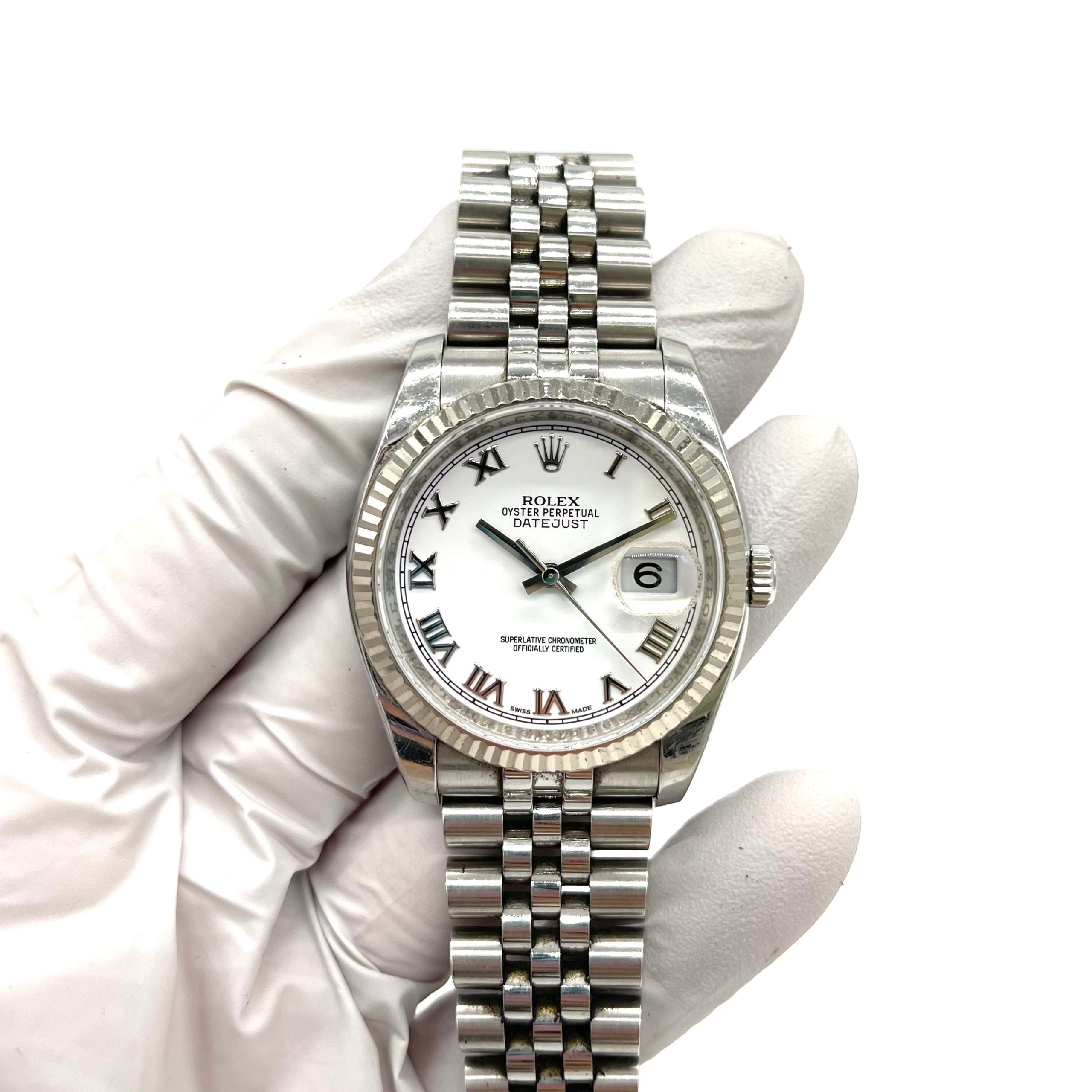 Rolex Datejust 116234 Steel & White Gold Jubilee 36mm White Roman Dial Watch