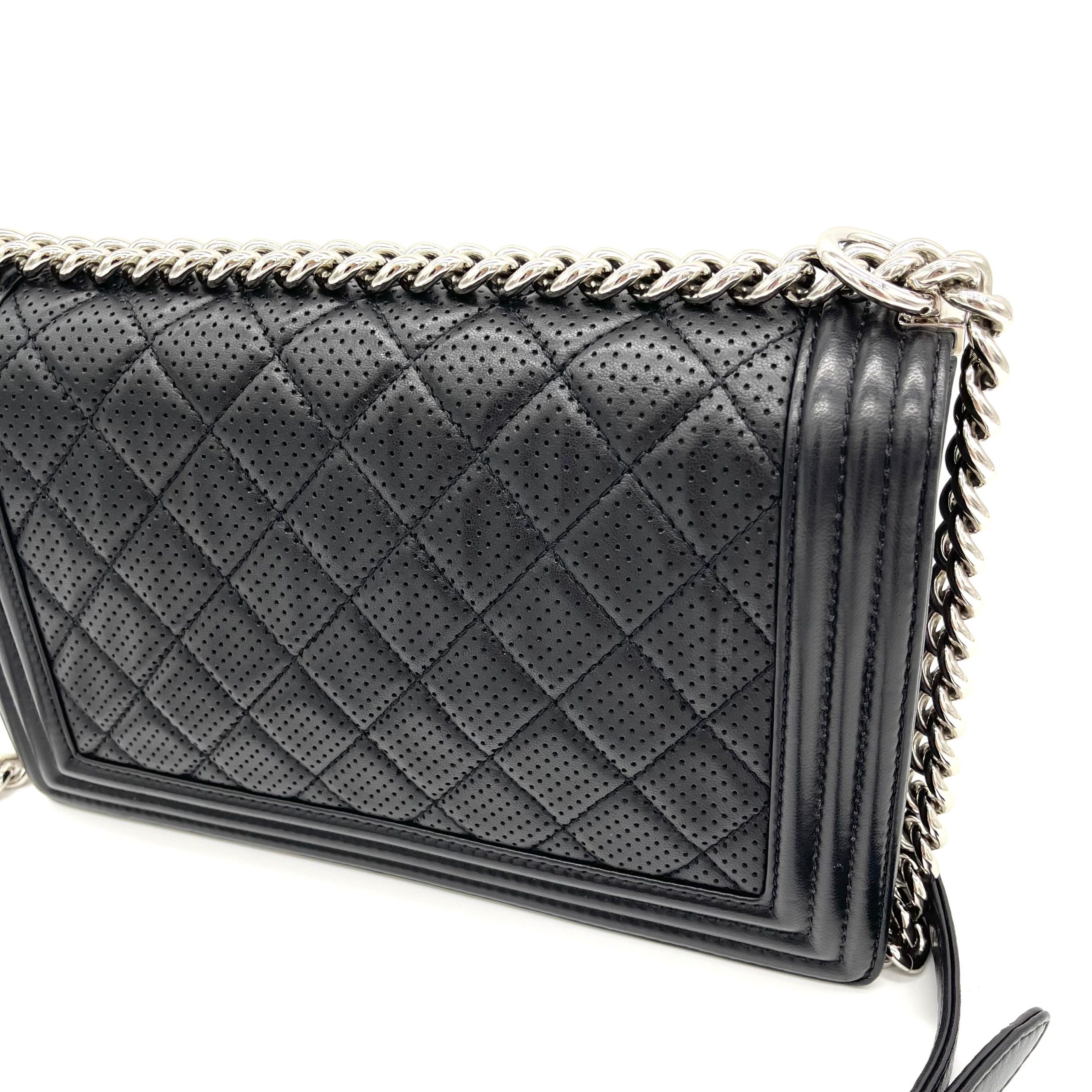 CHANEL Perforated Lambskin Quilted New Medium Boy Flap Black 2014