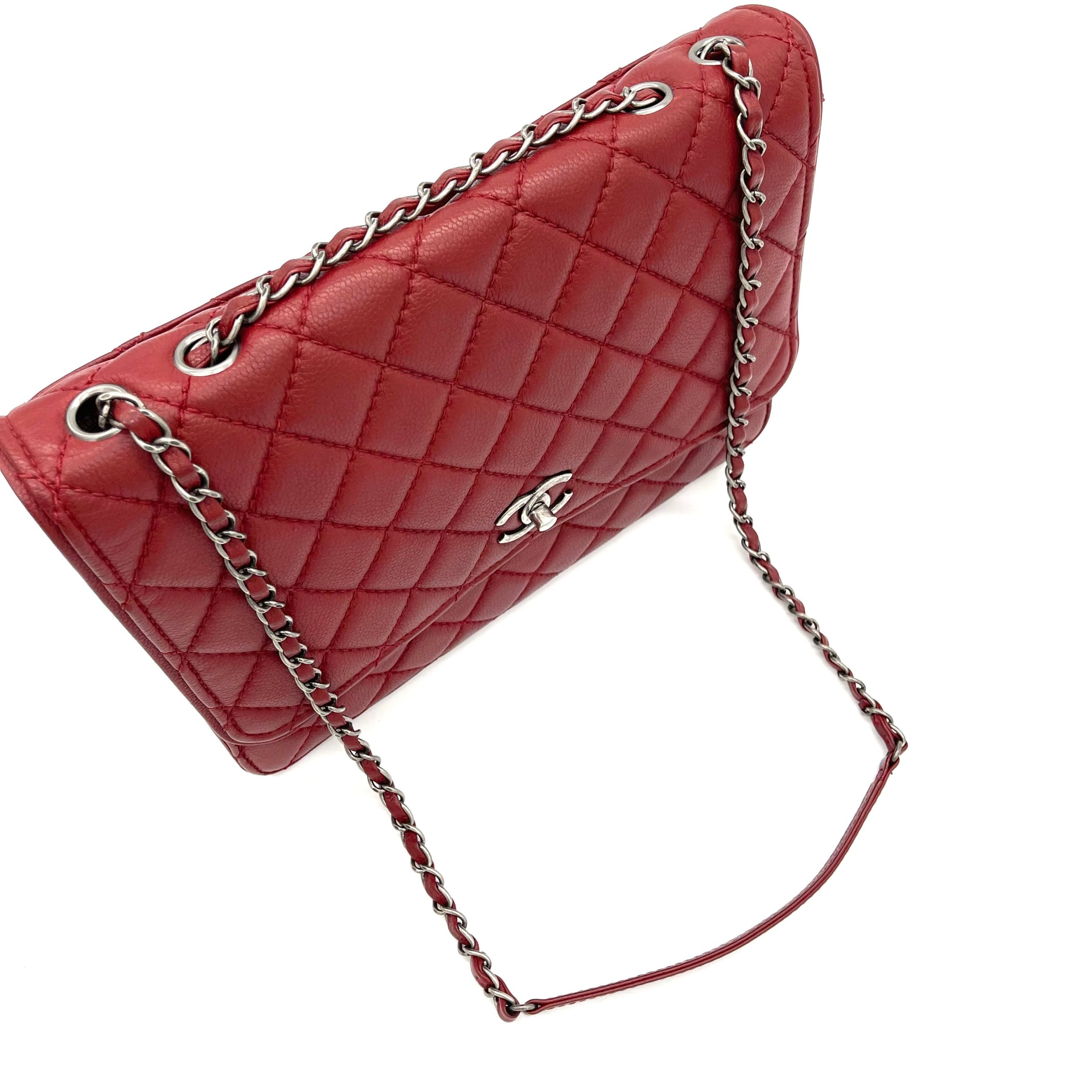 Chanel CC Compartment Chain Flap Bag Quilted Caviar Large 2014