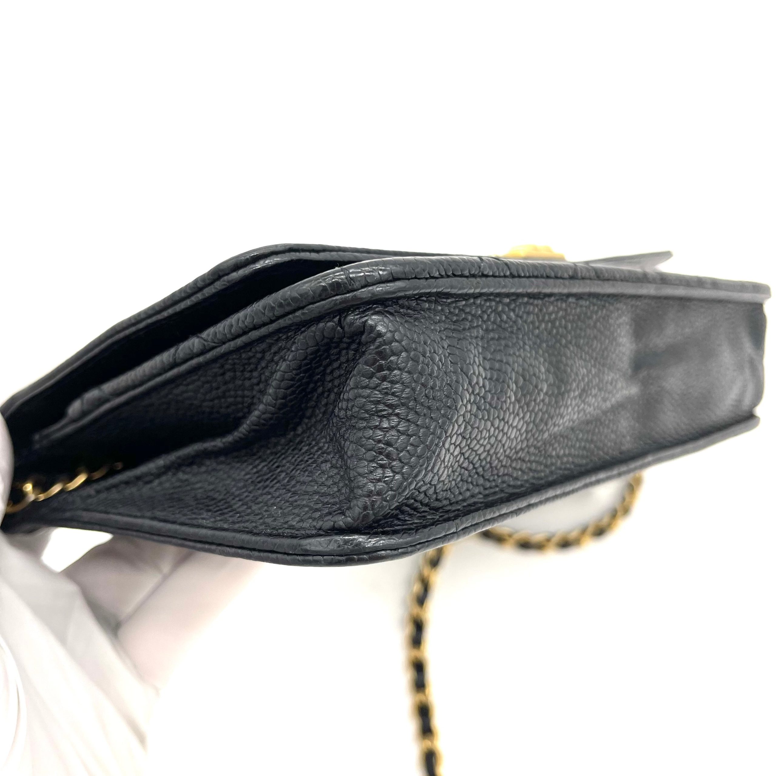 CHANEL Caviar Quilted Boy Wallet On Chain WOC Black