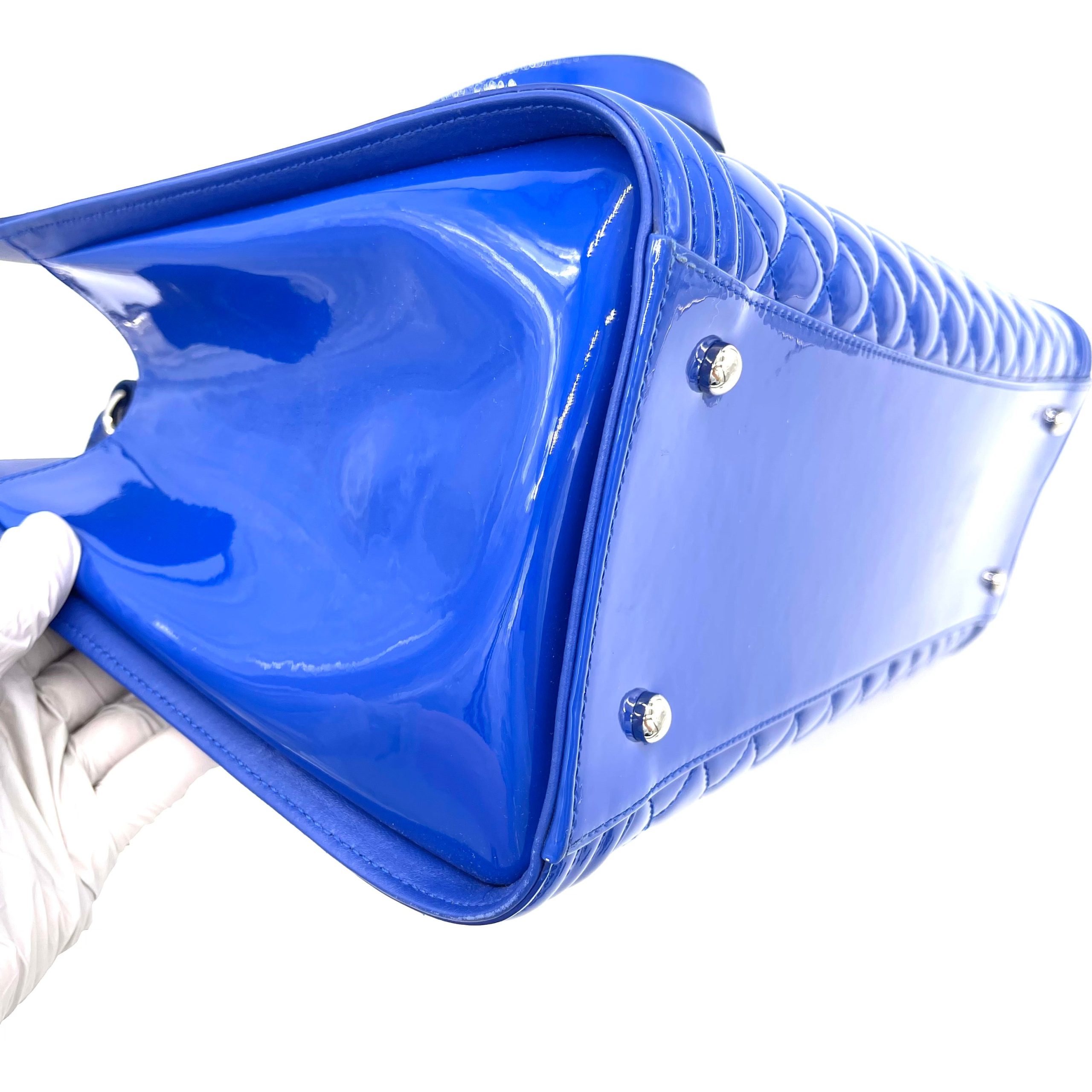 CHANEL Boy Shopping Tote Blue Patent Leather 2015