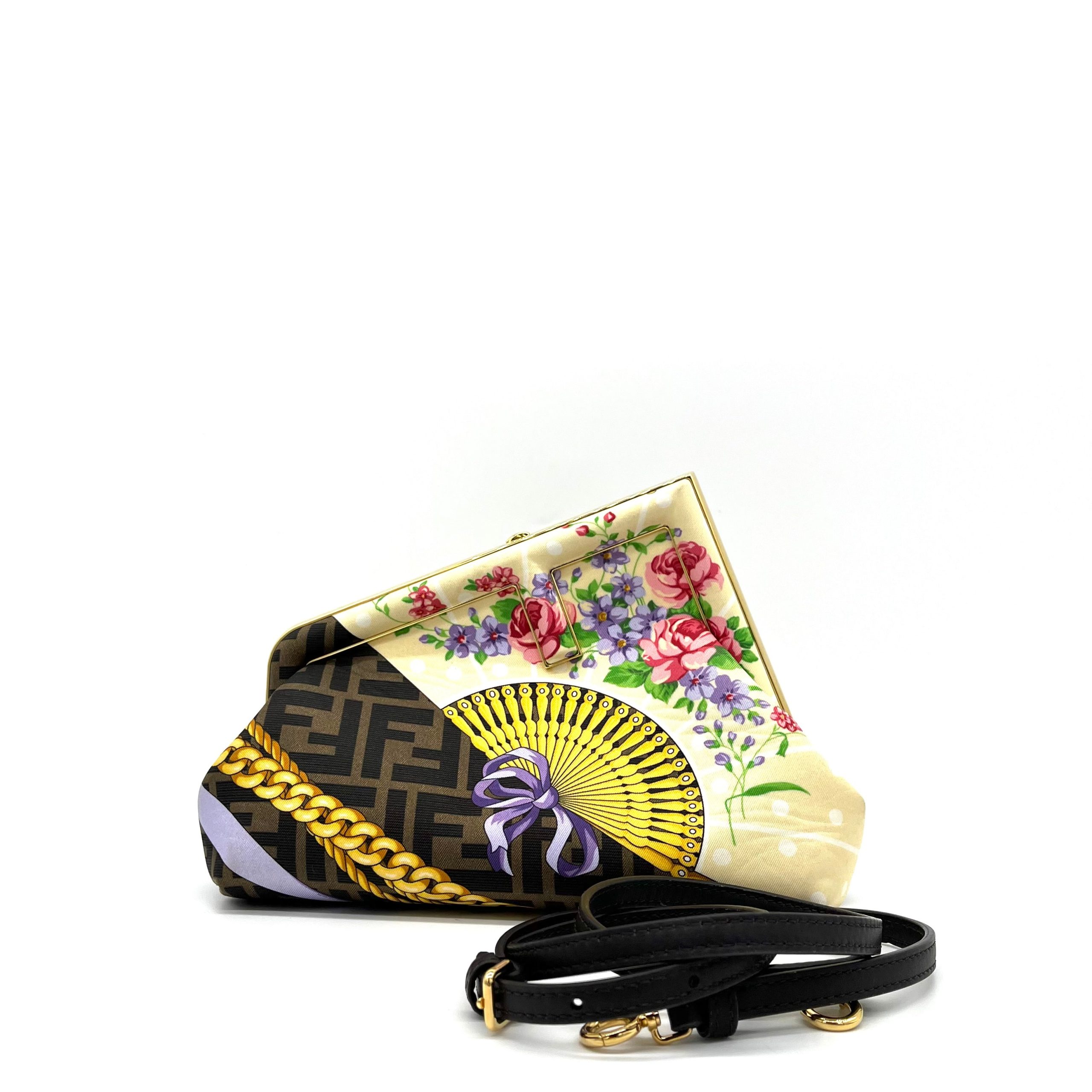 Fendi X VERSACE Silk Fendace FF Fans Small Fendi First Tobacco Moro Black Multicolor
