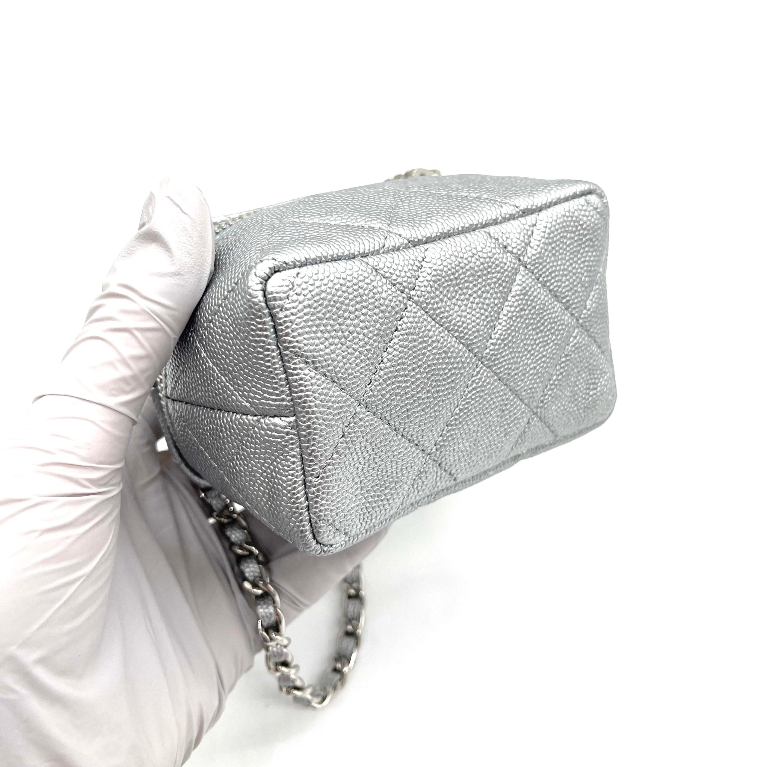 Chanel 21S Metallic Silver Micro Vanity Grained Calfskin SHW