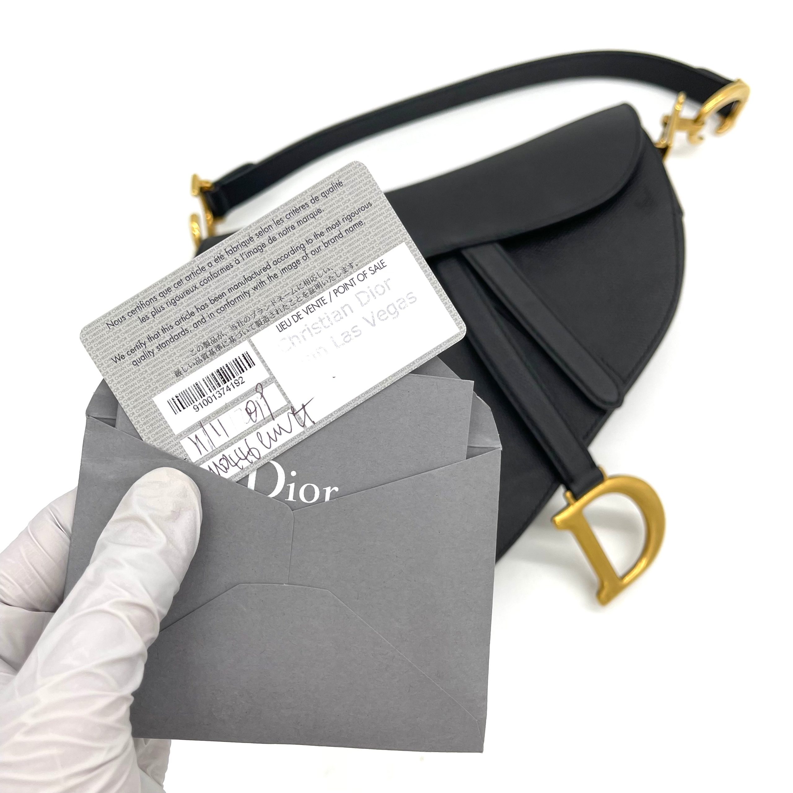 CHRISTIAN DIOR Grained Calfskin Saddle Bag Black