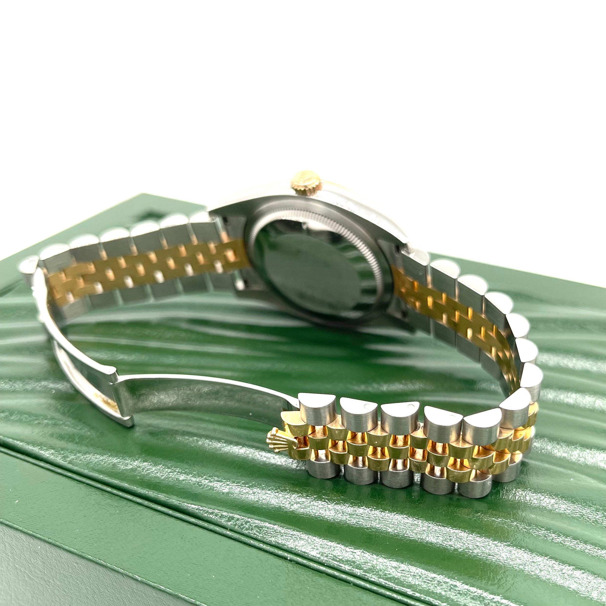 ROLEX Oyster Perpetual Datejust 36 Black Mother of Pearl Dial Stainless Steel and 18K Gold Jubilee Bracelet Automatic Watch Item No. 116231BKMDJ