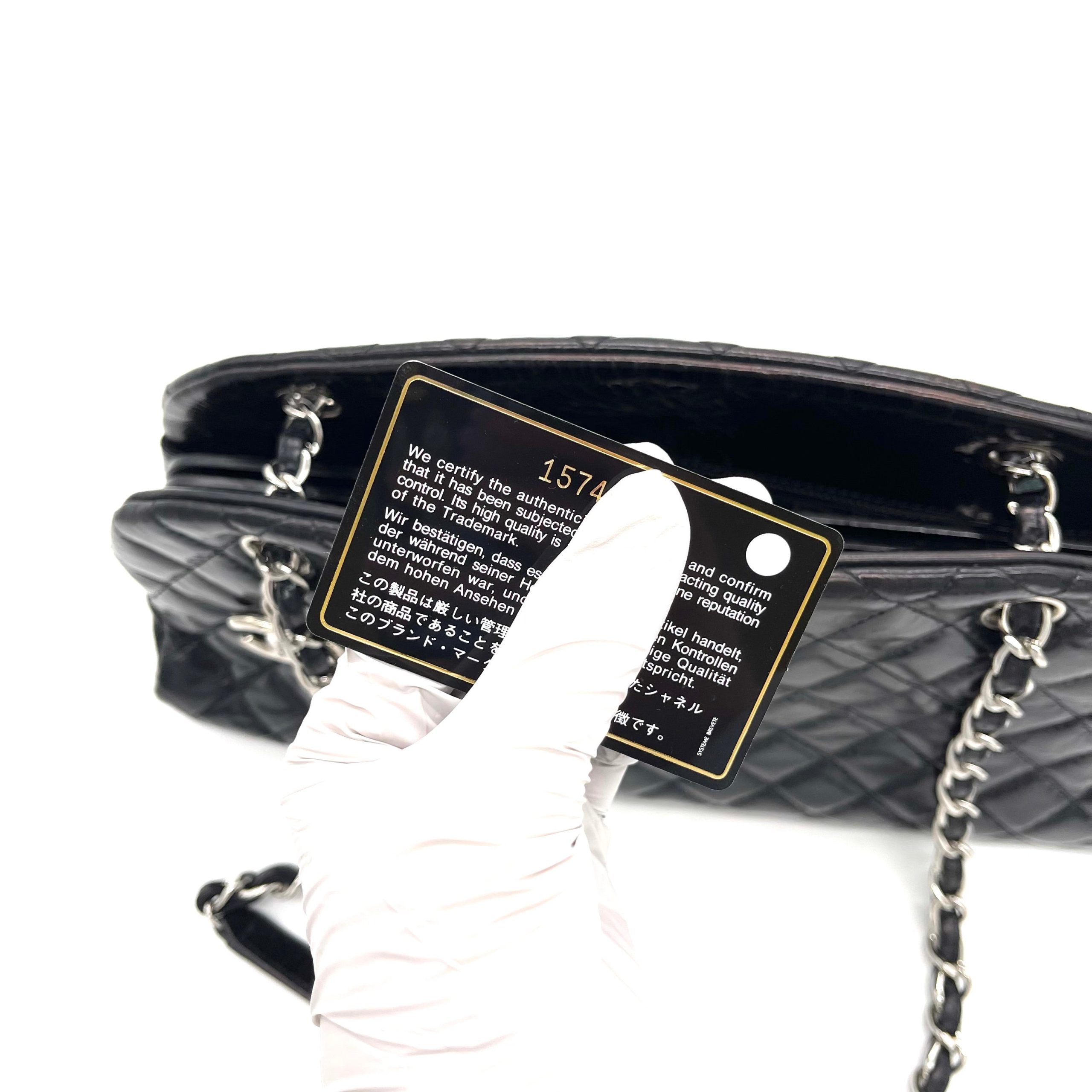 CHANEL Patent Quilted Medium Just Mademoiselle Bowling Bag – Black