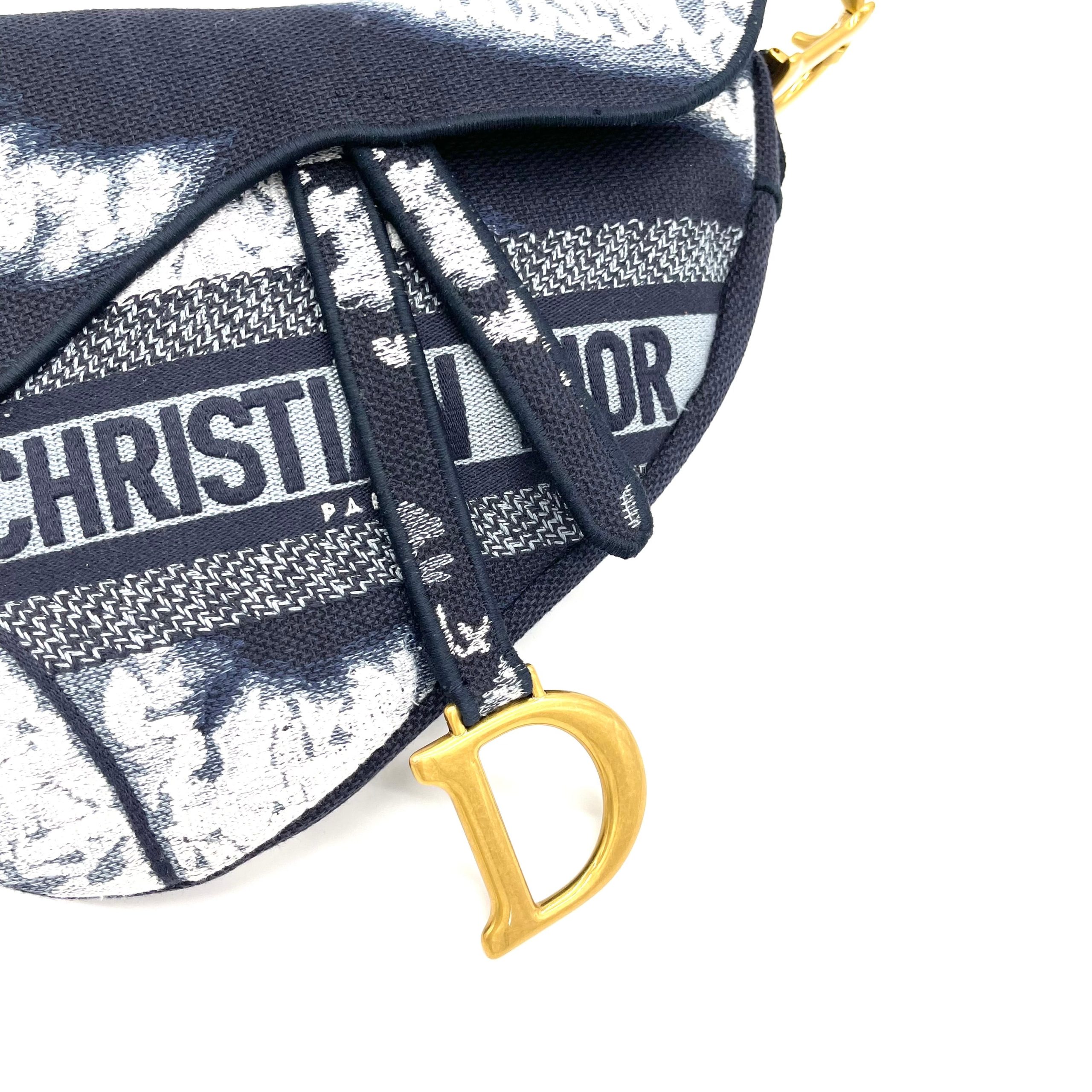 CHRISTIAN DIOR Canvas Tie Dye Saddle Bag Blue Multicolor