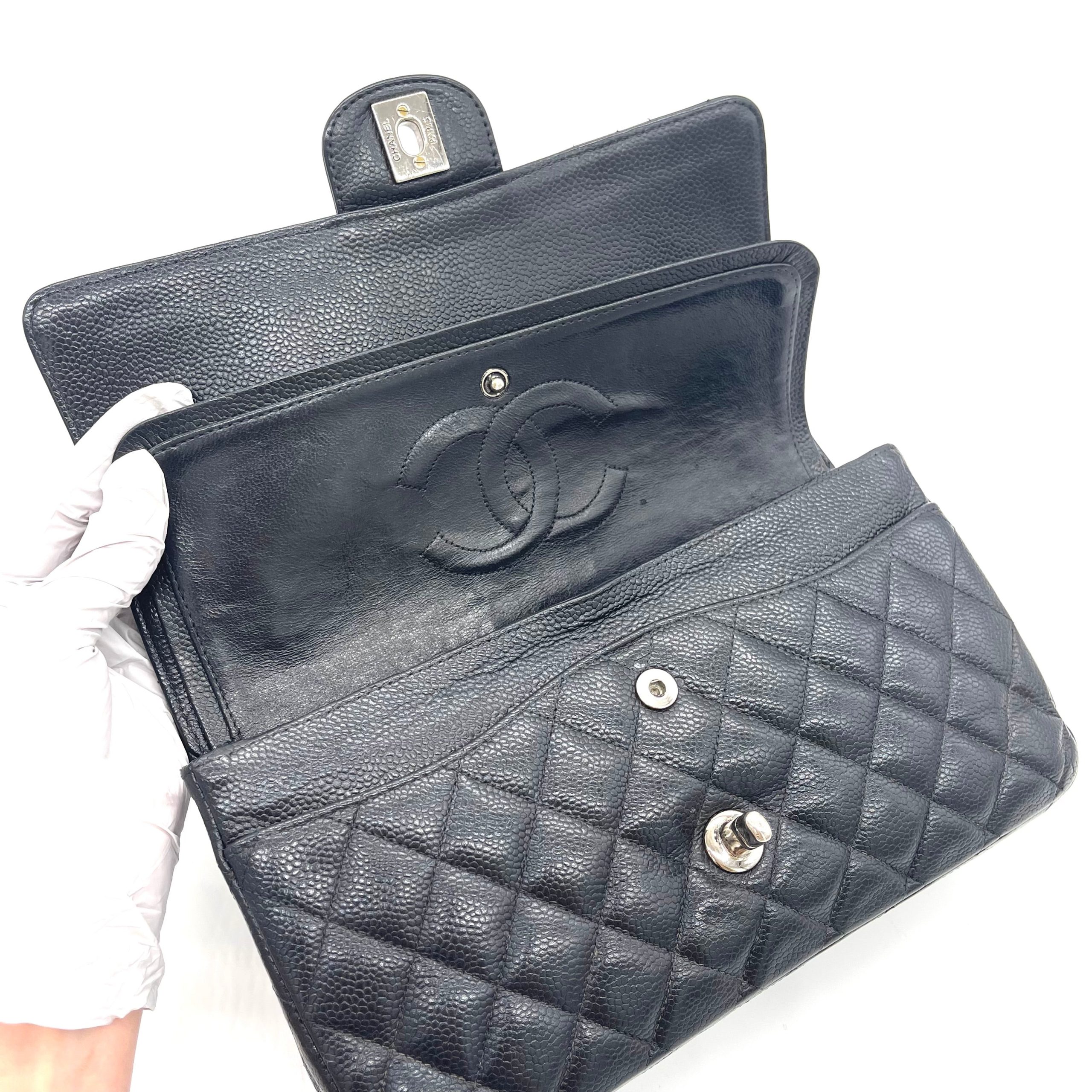 Chanel Classic Medium Double Flap Bag – Black Caviar Leather / Silver Hardware