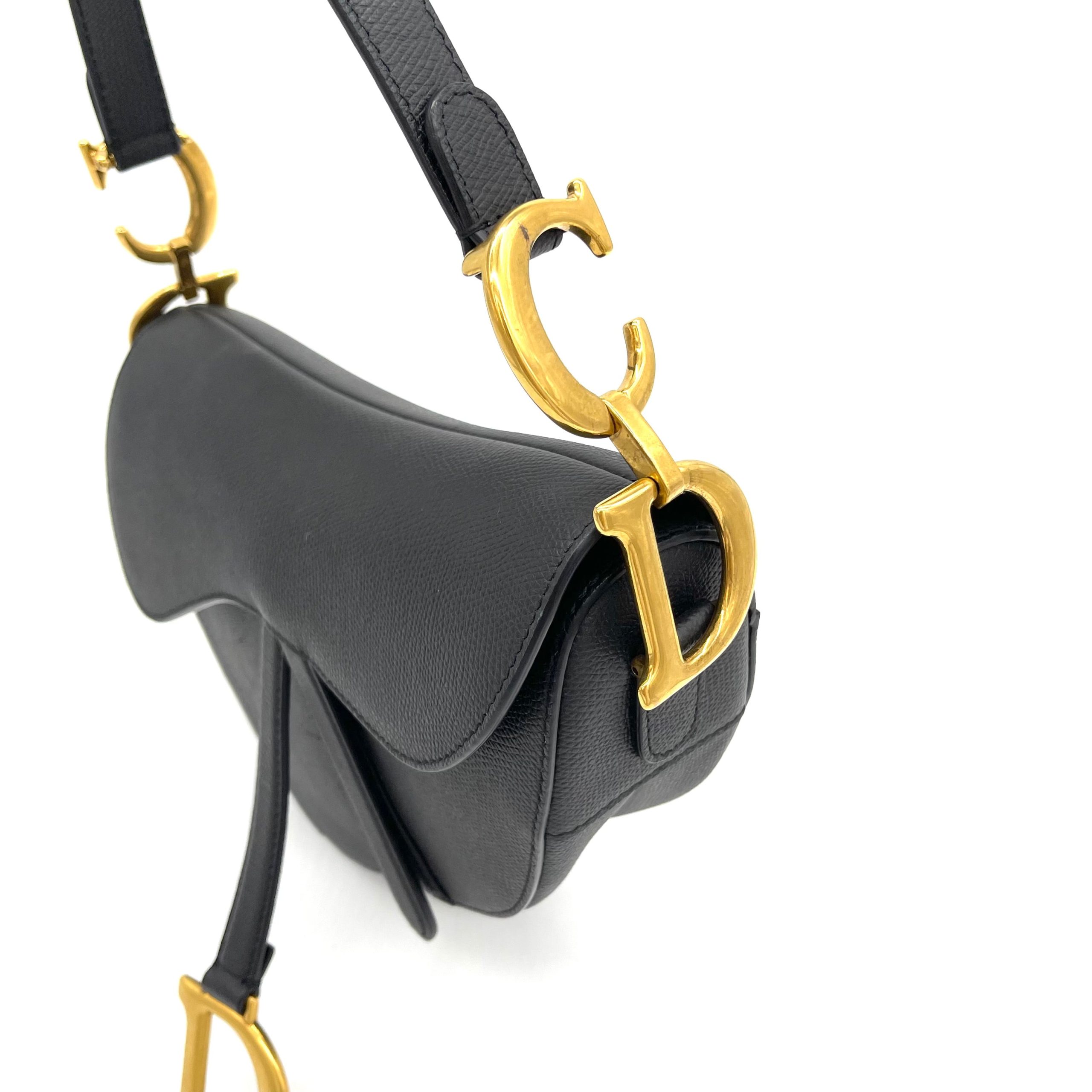 CHRISTIAN DIOR Grained Calfskin Saddle Bag Black