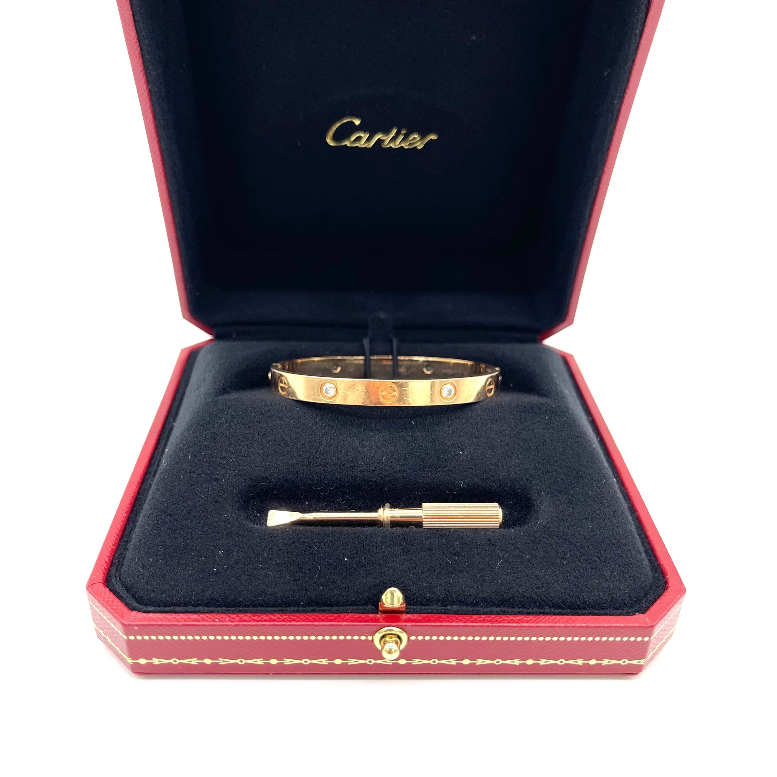 Cartier Love Bracelet, Classic Model with 4 Diamonds – Rose Gold, Size 16