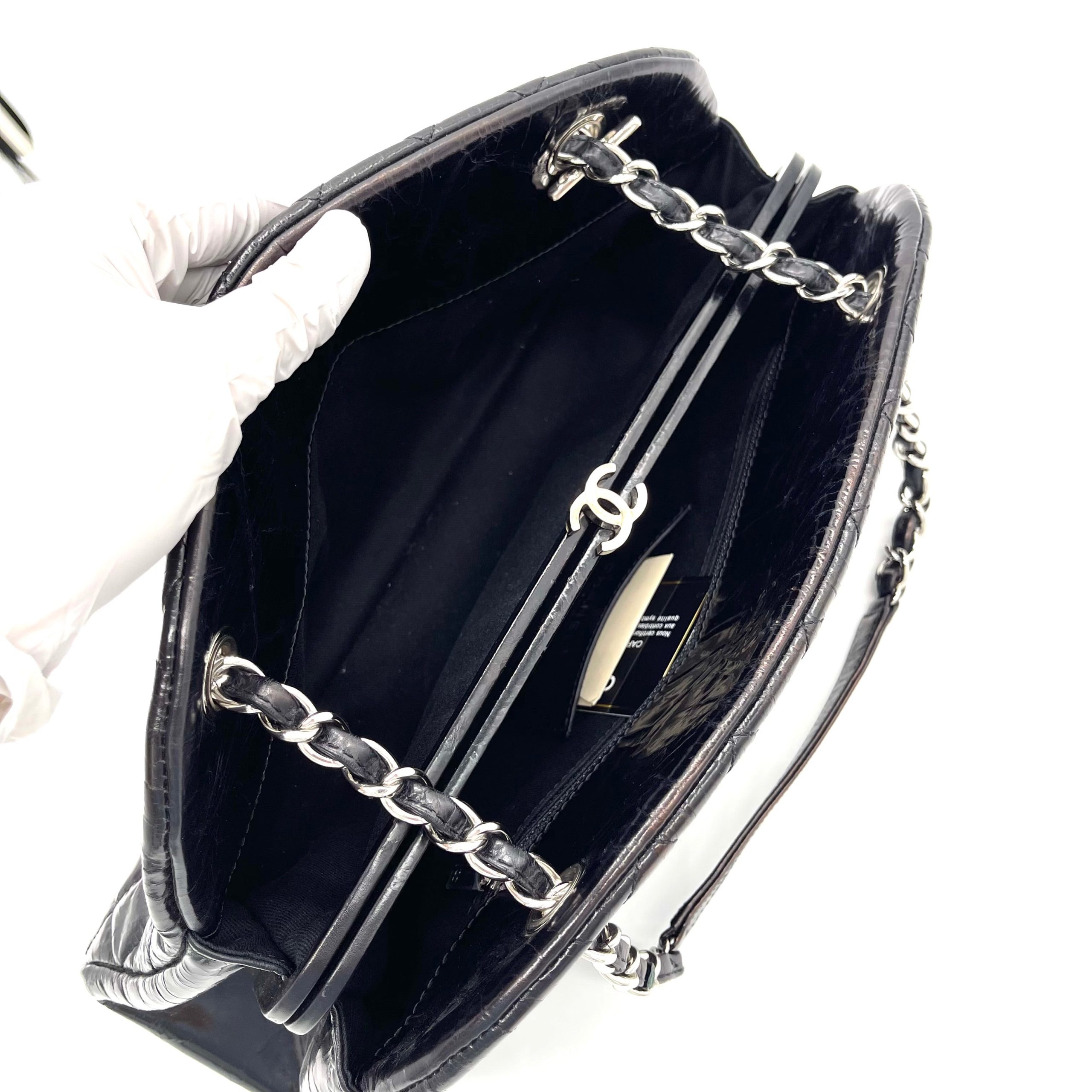 CHANEL Patent Quilted Medium Just Mademoiselle Bowling Bag – Black