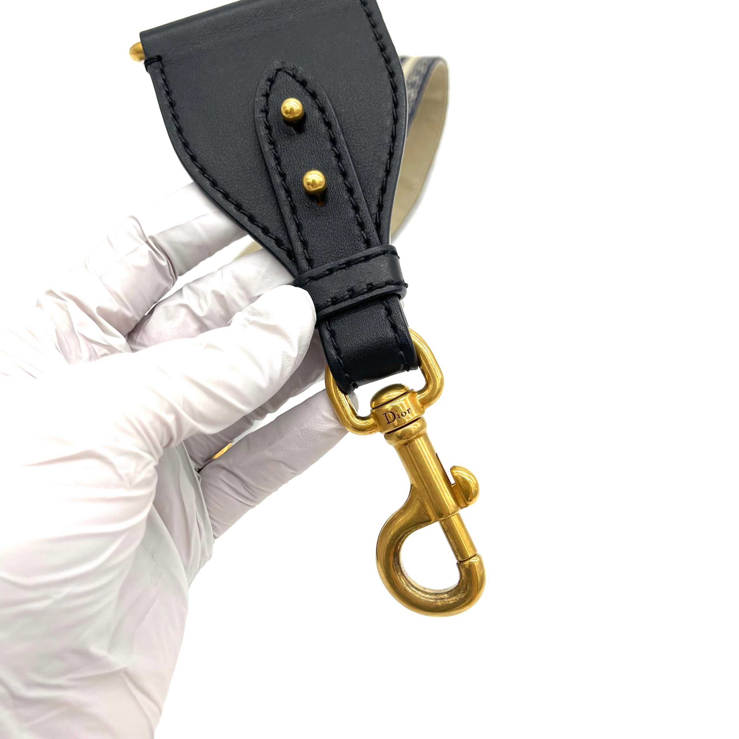 CHRISTIAN DIOR Canvas Embroidered Shoulder Strap Blue