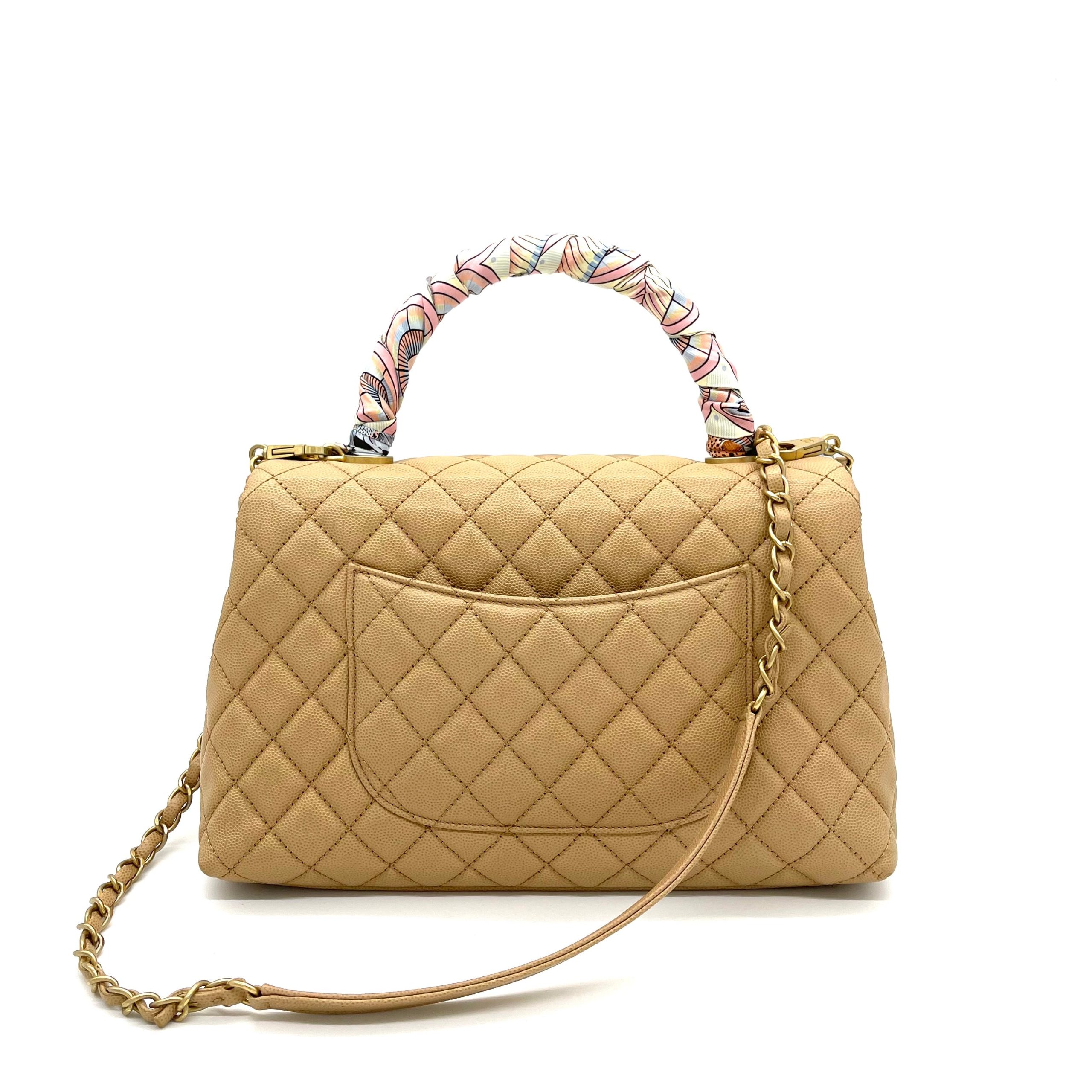 Chanel Coco Handle Small Flap Bag in Beige Caviar Leather with Gold Hardware