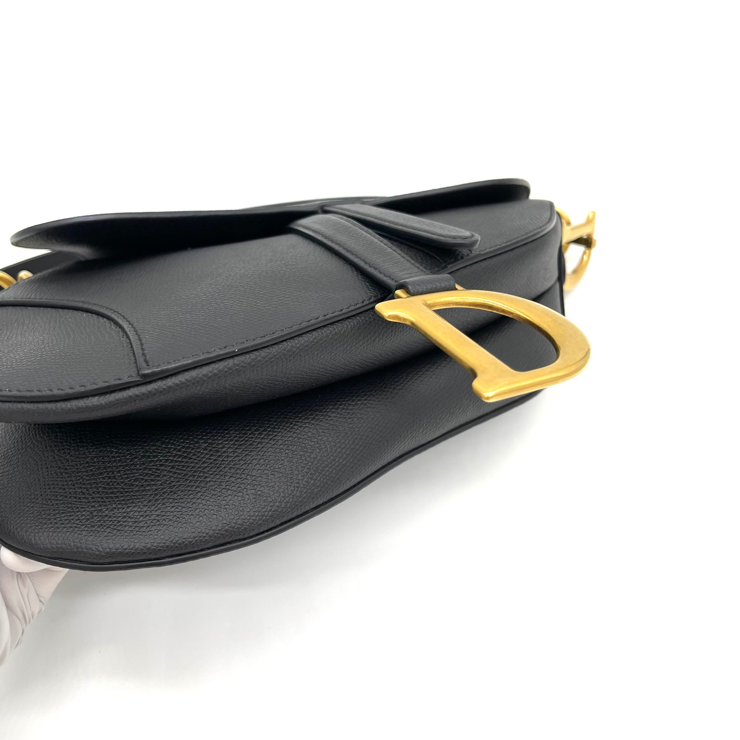 CHRISTIAN DIOR Grained Calfskin Saddle Bag Black