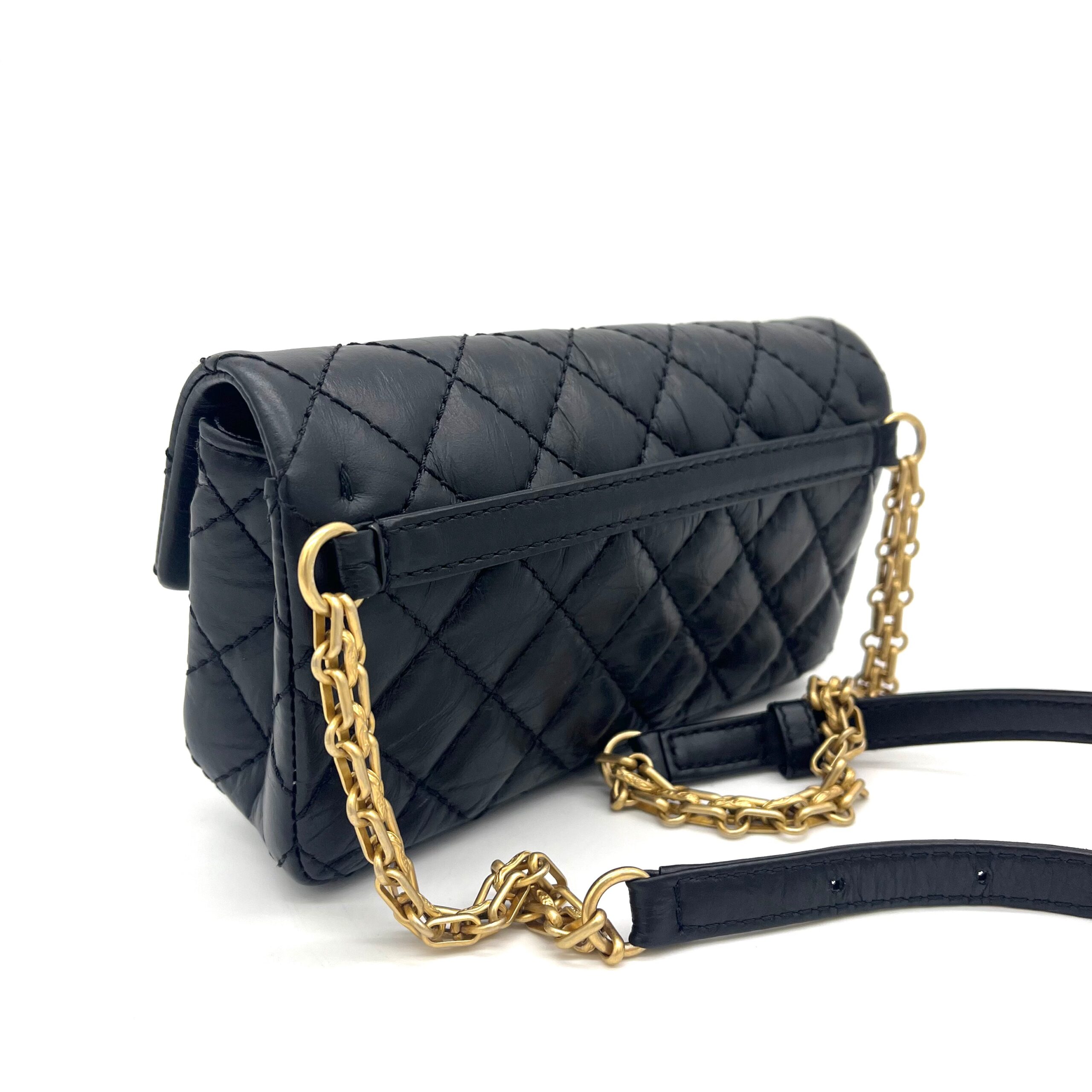 CHANEL  Aged Lambskin Quilted 2.55 Reissue Flap Belt Bag Clutch Black 2018-2019